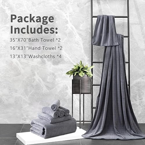 Vista 14 de Juego de toallas de microfibra de 8 piezas, 2 toallas de baño, 2 toallas de mano, 4 toallas pequeñas, toalla de baño extra grande para baño, hotel