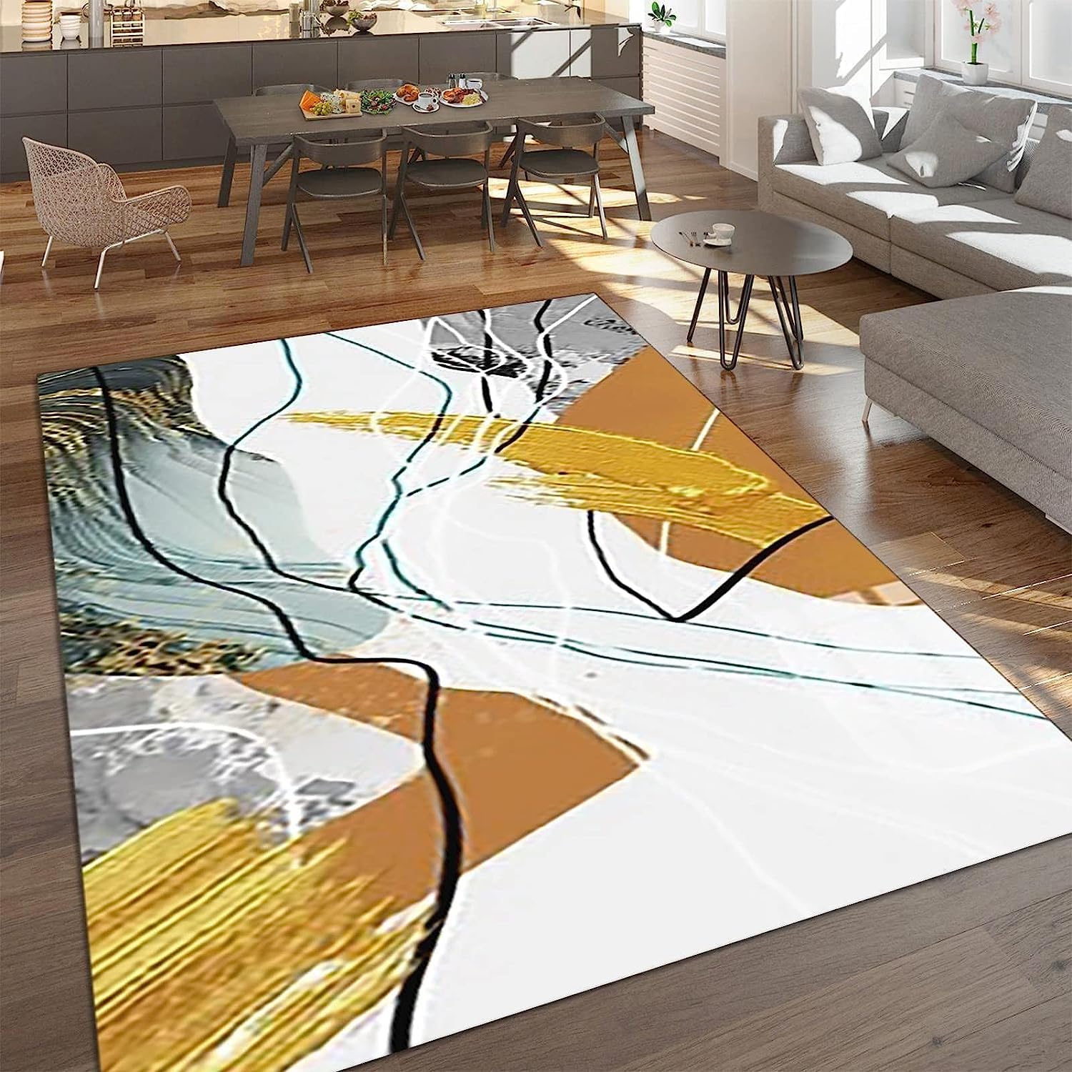 Teppich Wohnzimmer Weich rutschfest Waschbar Teppich, Tepiche Moderne 120 X 160 cm Design Carpet Fürs Wohnzimmer, Kinderzimmer, Schlafzimmer Schwarz-Weiß-Liniengeometrie -2F8Y/E2G