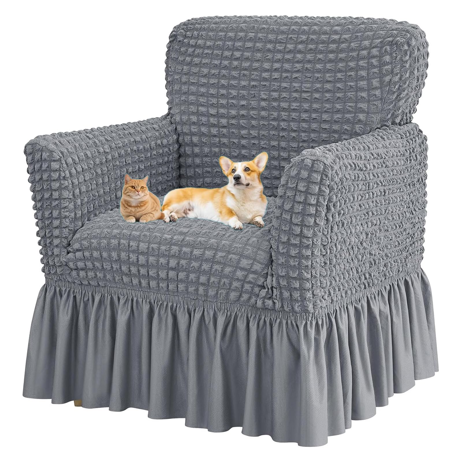 Funda elástica for sillón con faldón gris claro protector de muebles sala