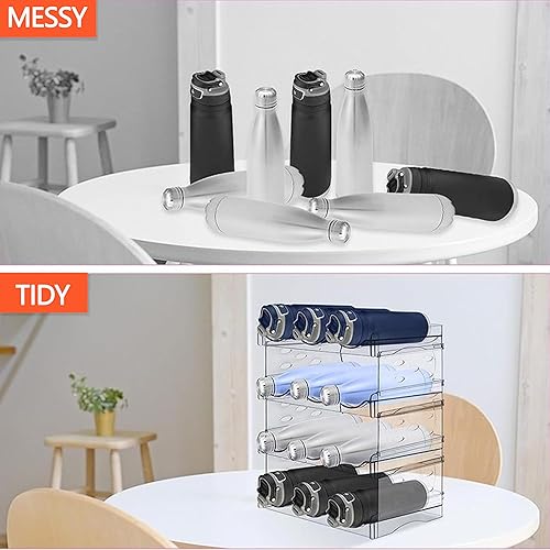 Miniatura 5 de Organizador de botellas de agua transparente, soporte de plástico apilable para botellas de agua, organizador de tazas para armario de cocina,