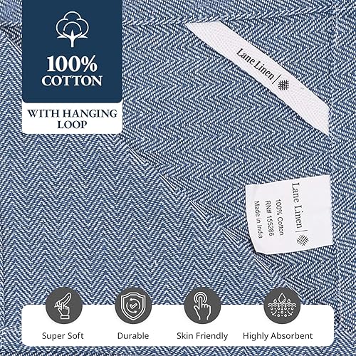 Miniatura 8 de LANE LINEN Juego de toallas de cocina  100% algodón puro para cocina, toalla de mano de cocina súper absorbente, toallas de té azules, paños de