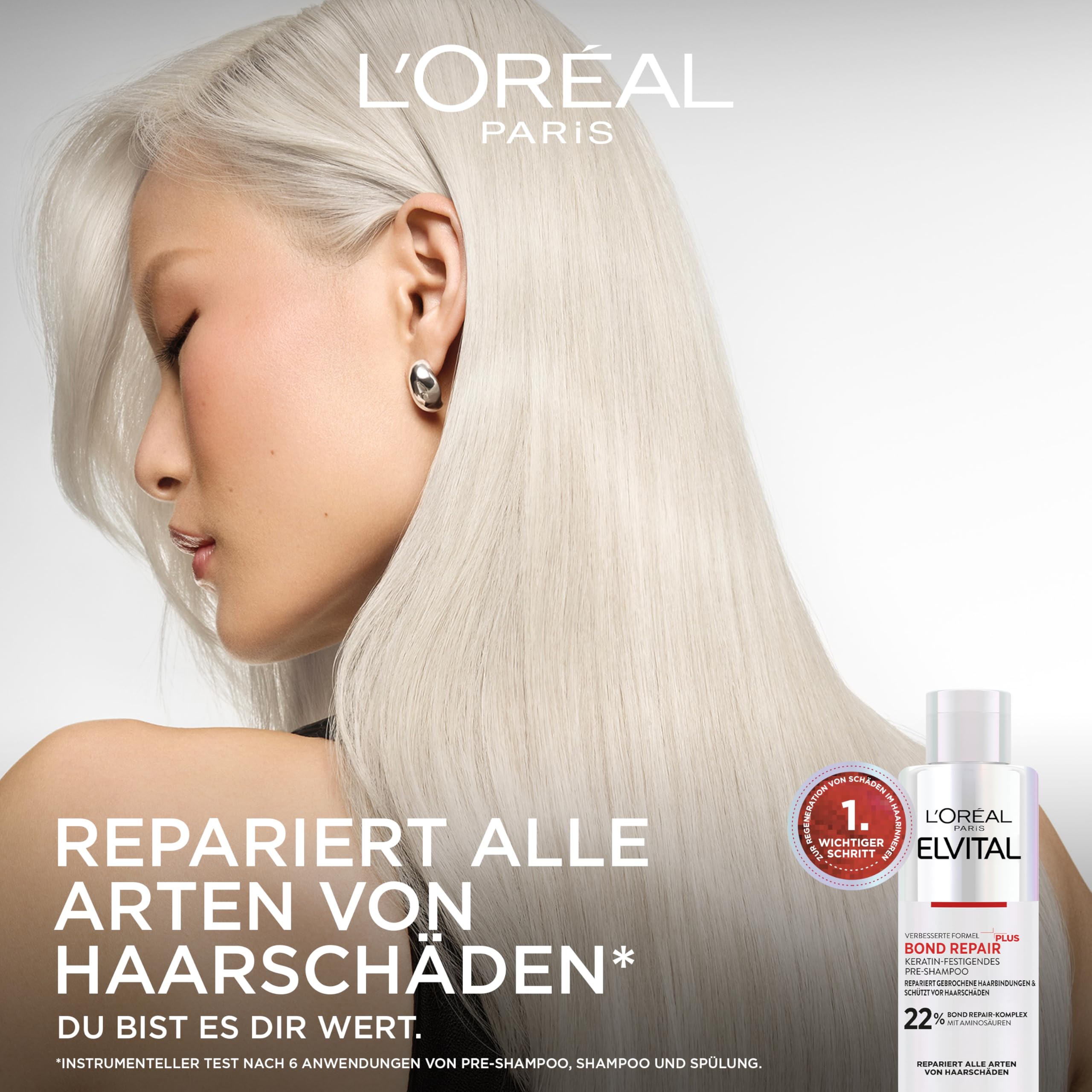 L'Oréal Paris Elvital Bond Repair Plus Routine zur Haarreparatur mit Pre-Shampoo, Shampoo & Spülung, Bundle, Schutz für weniger Haarbruch & mehr Glanz, mit Bond-Repair-Komplex & Aminosäuren, 3-teilig