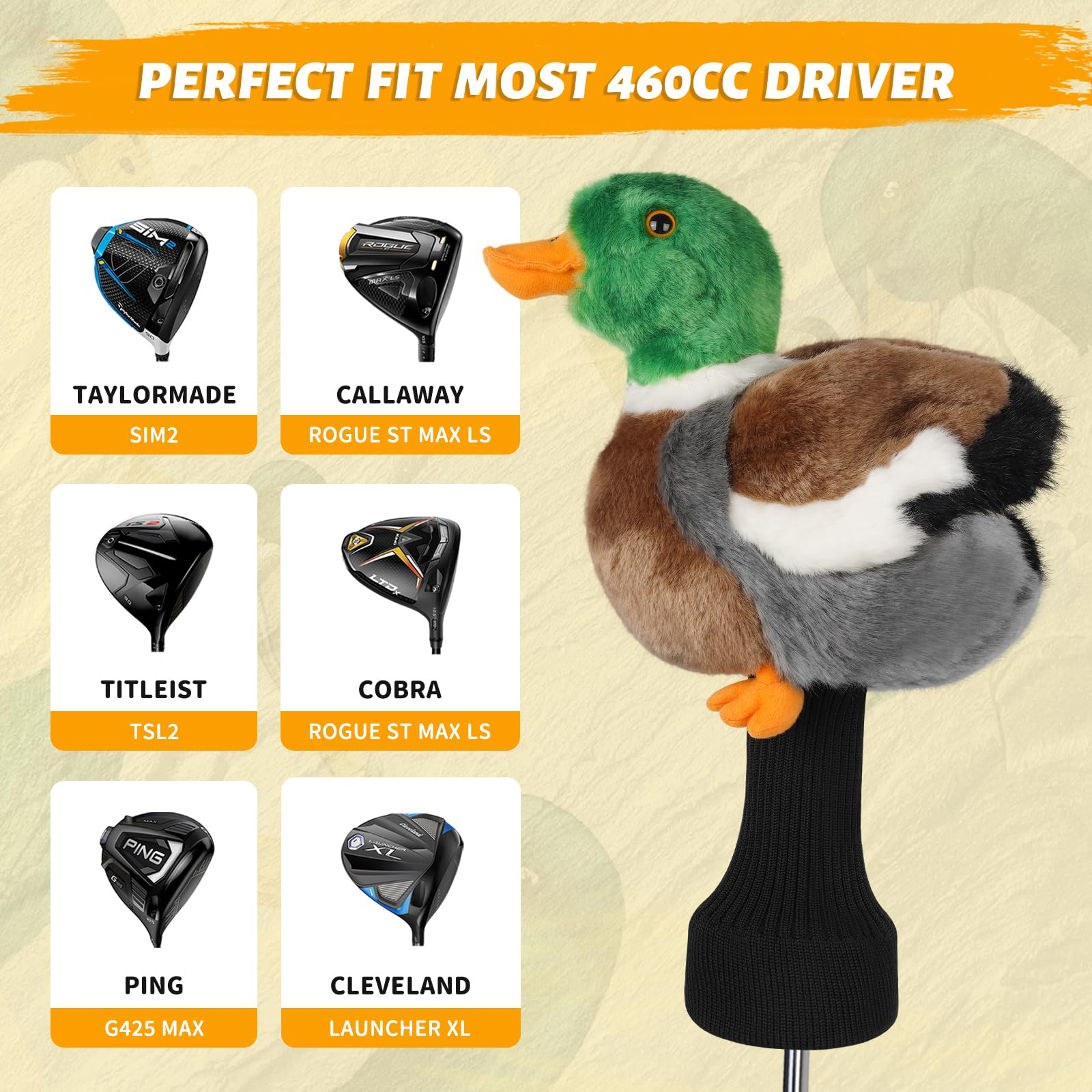 Housse de protection pour tête de club de golf 460 CC DR #1 Mignon pieuvre/tigre/oiseau/marmotte/tigre mignon/gorille/ours blanc/coccinelle/kiwi/monstre violet/tigre blanc/canard