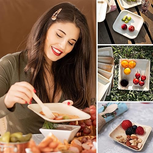 Miniatura 8 de Platos cuadrados de hoja de palma de 6 pulgadas 50 unidades, bandejas de cena resistentes y ecológicas desechables I Platos biodegradables de hoja