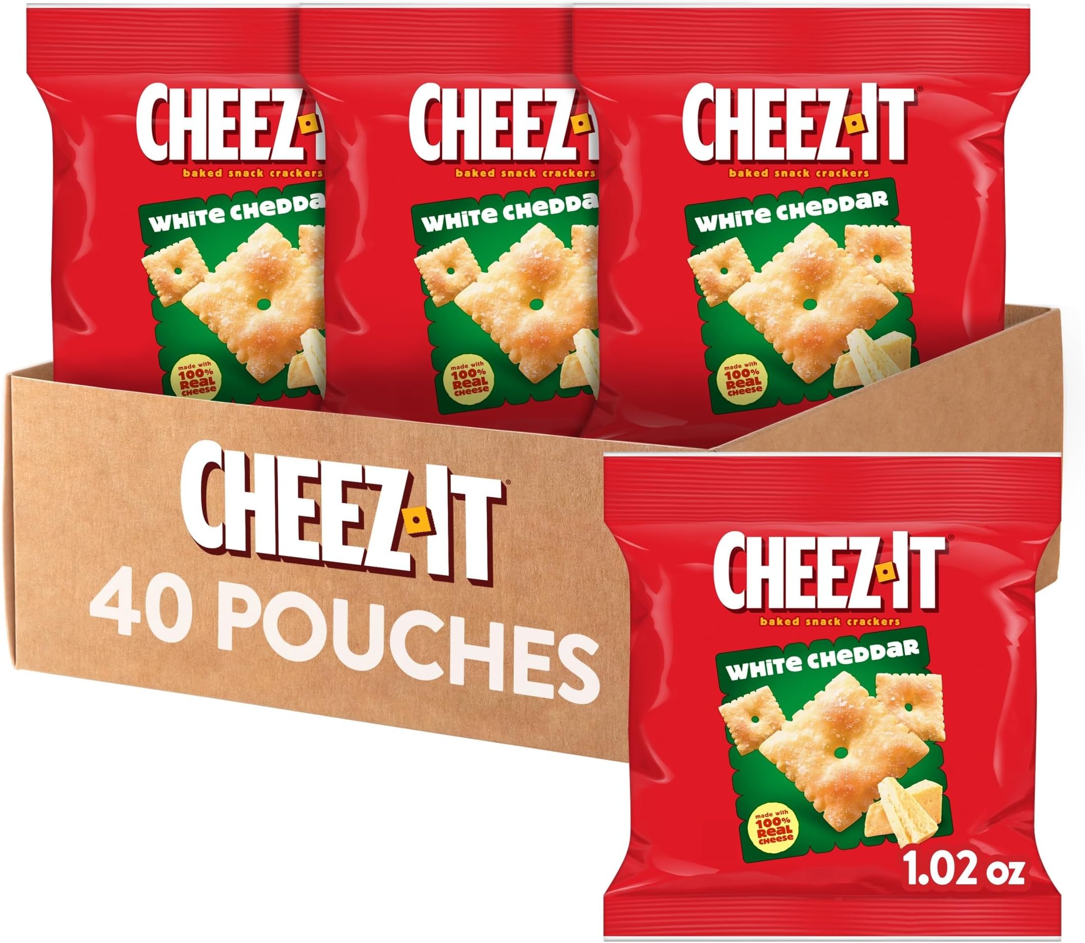 Cheez-It Cheese Crackers, Baked Snack Crackers, Lunch Snacks, White Cheddar (40 Packs)
