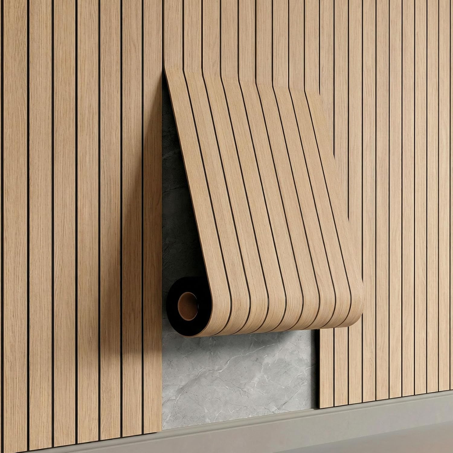 Peel and Stick Wood Wall Panels 118" x 15.7" – Fluted Slat Design, PVC Paneling for Feature Wall and Ceiling in Living Room, Office, Bedroom, Yellow Wood Grain