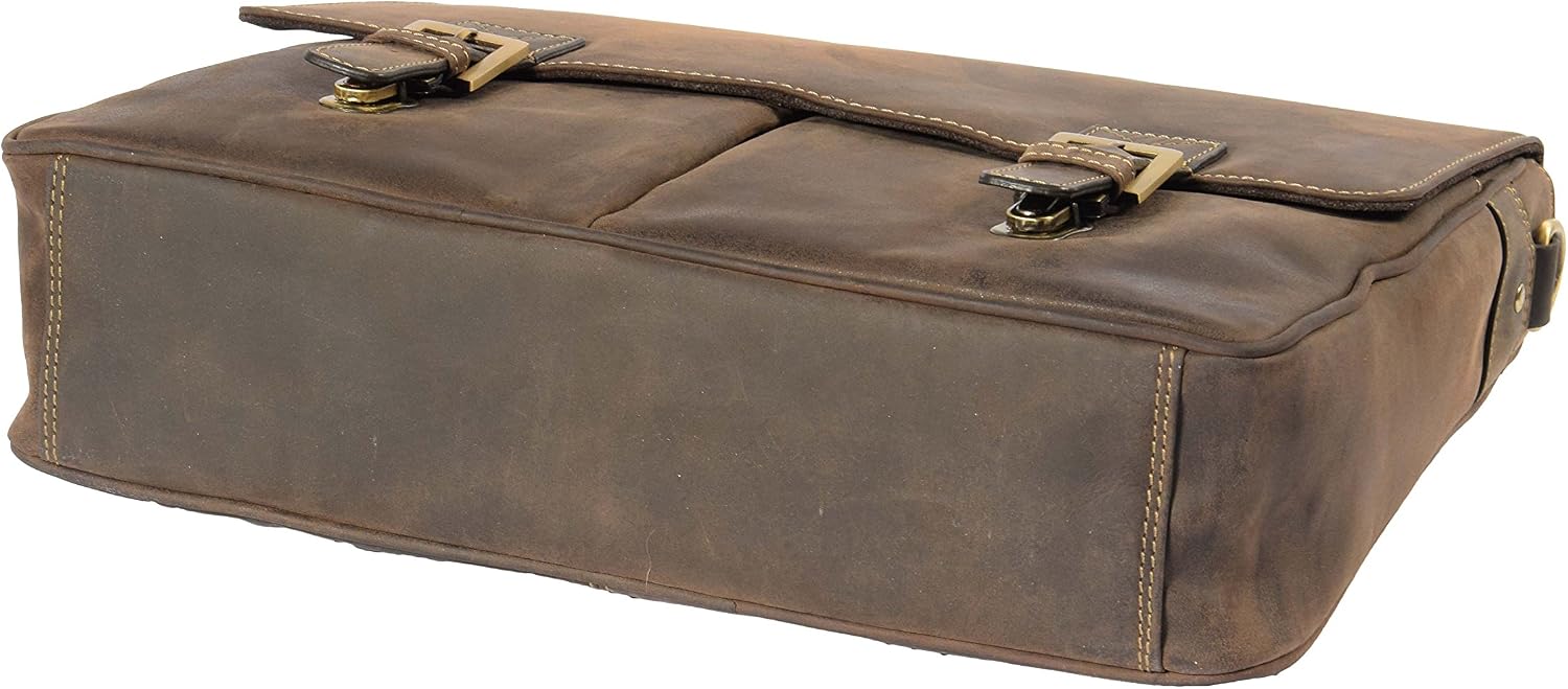 Mens REAL Leather Briefcase Vintage Look Satchel Office Shoulder Bag A167 Brown