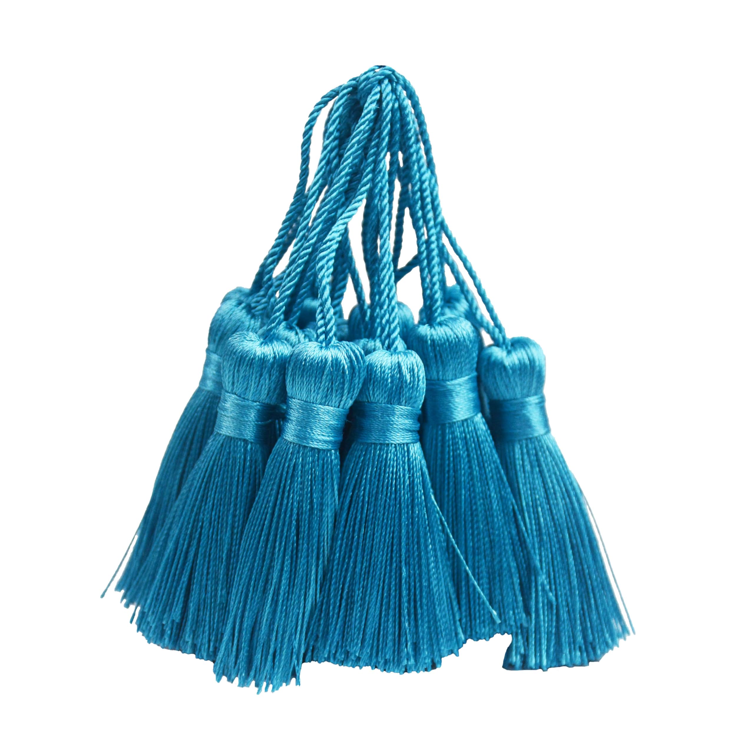 30pcs 10.9cm Silky Tassels DIY Craft Bookmark Pendant-Peacock Blue