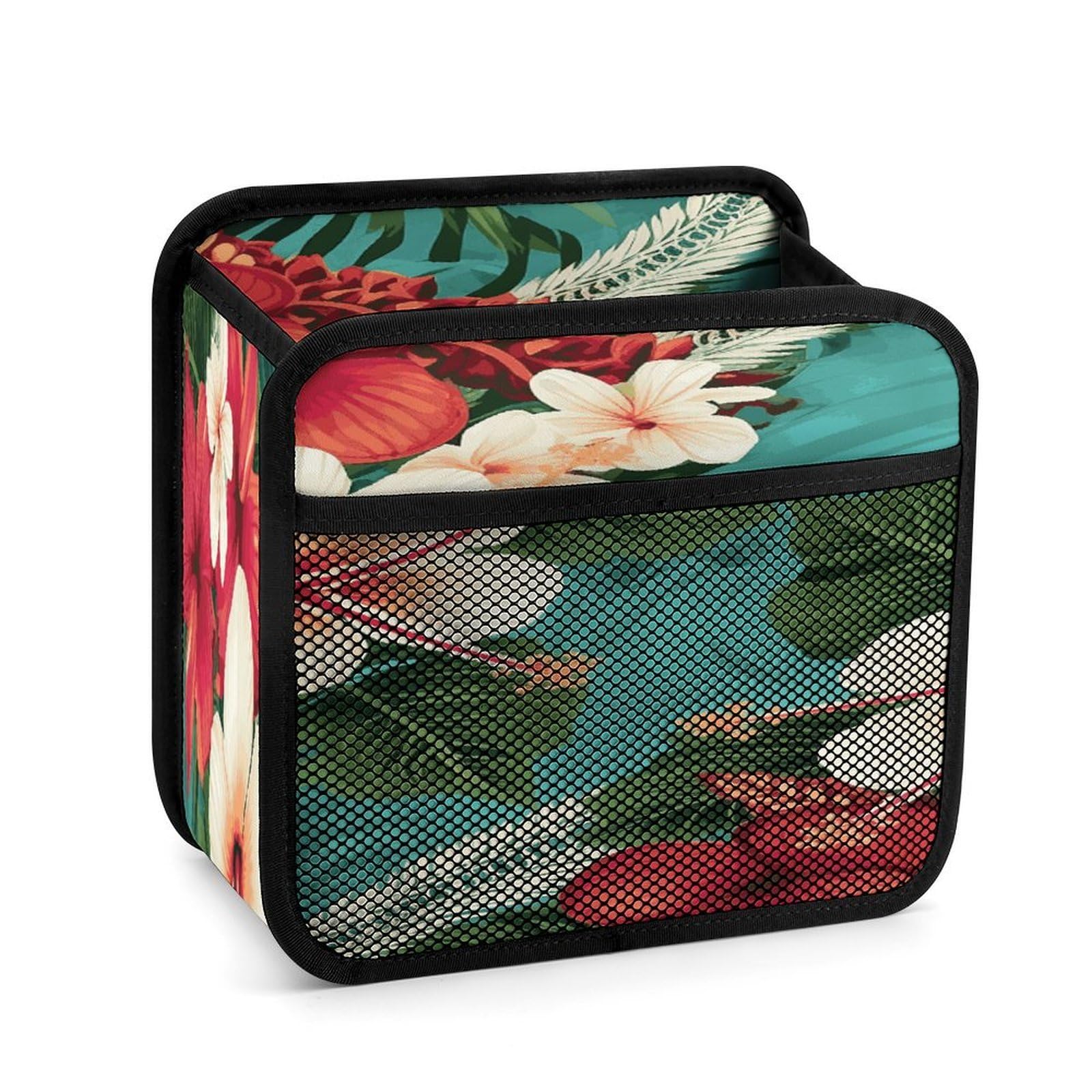 Btcowzrv Style Hawaiian Flowers On Green Background Car Seat Back Organizer, Pu Leather Hanging Backseat Car Organizer With Elastic Mesh Pocket, Storage Bag For Most Vehicles