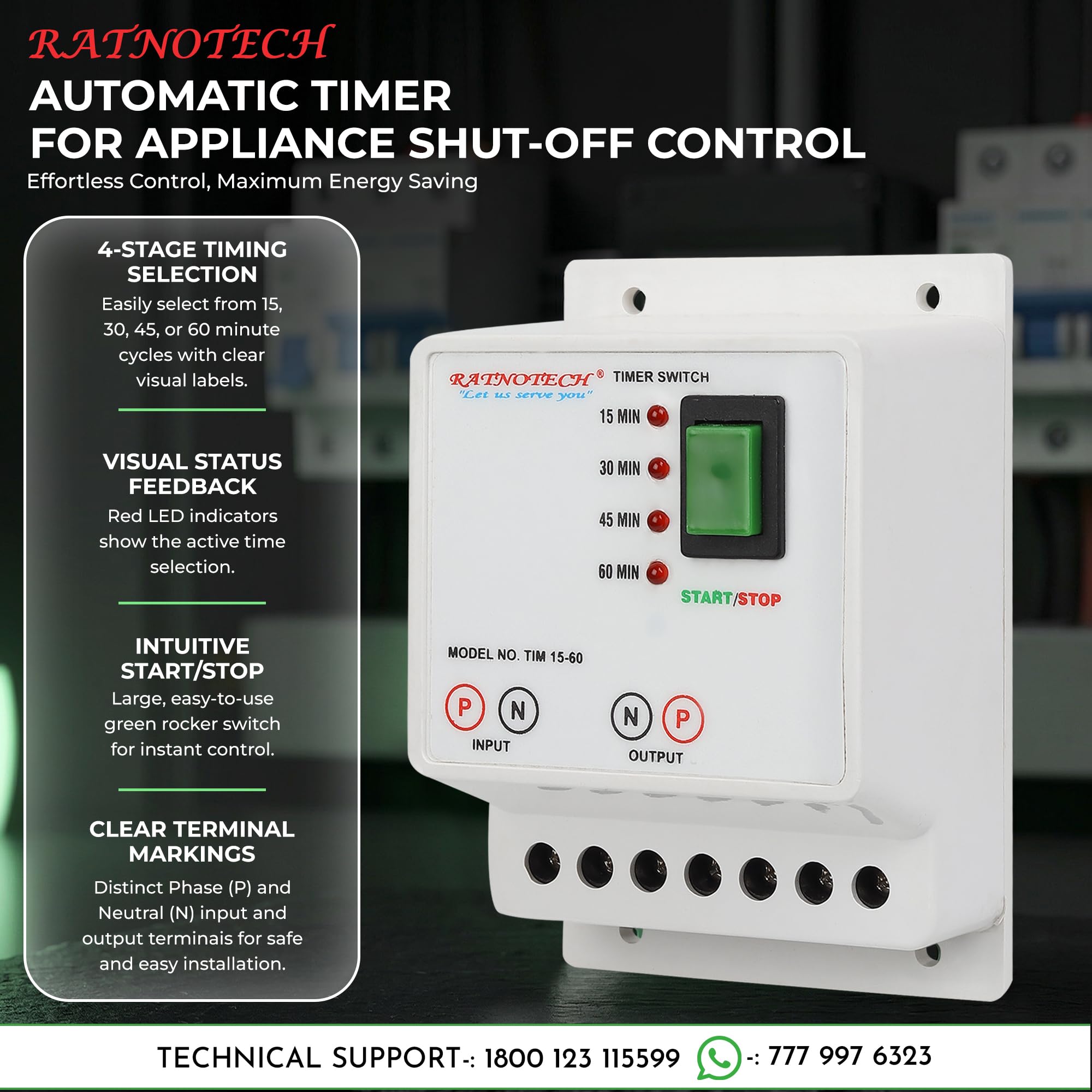 RATNOTECH Automatic Cut-Off Timer Switch for Geyser, Water Pump, Heater & Exhaust | Smart Programmable Controller with Multiple Timer Settings | 15-Month Warranty (15-30-45-60M) — Amazon image 4