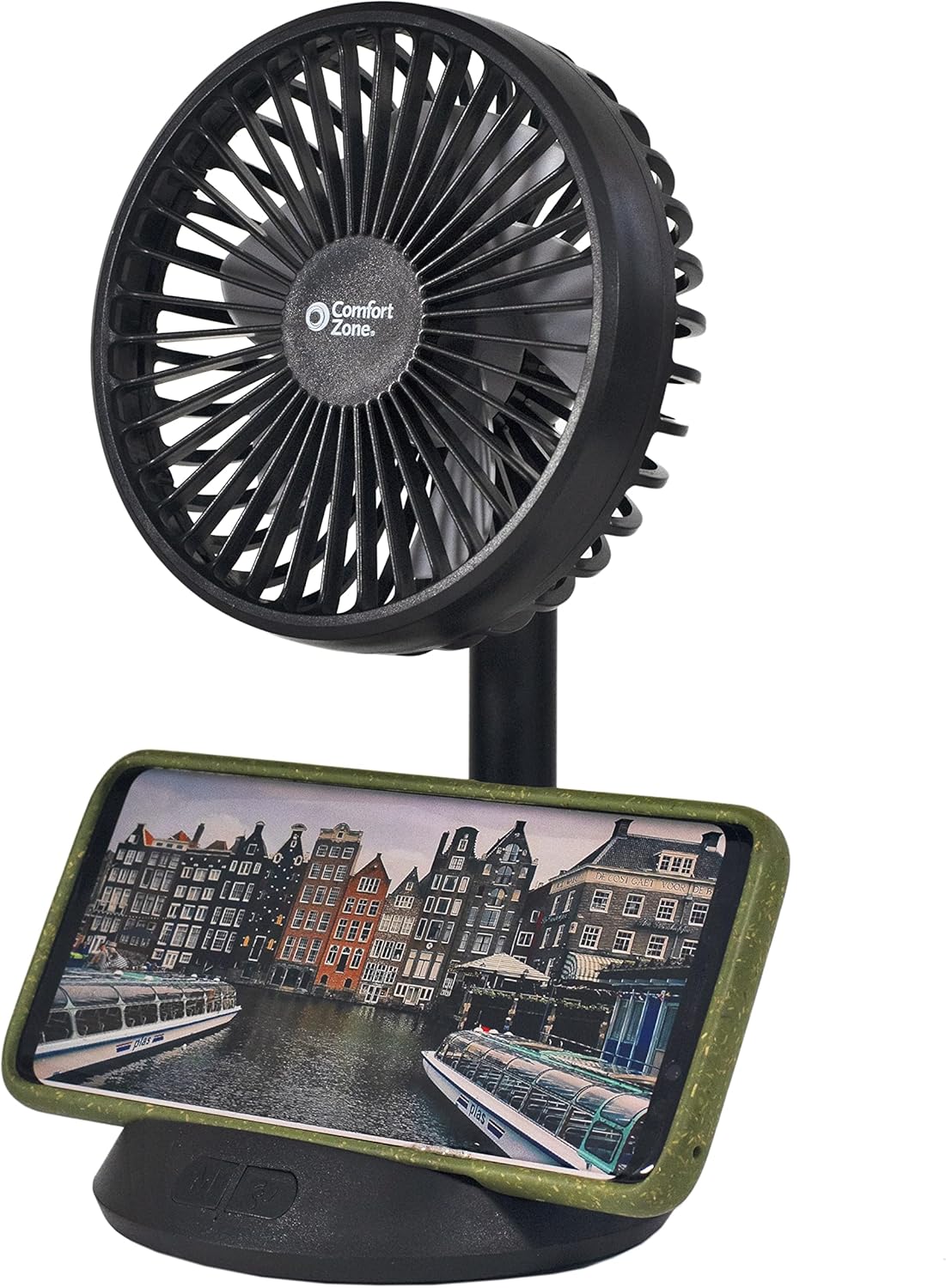 Comfort Zone CZPF401BK 4” Rechargeable Fan with Wireless Charger - USB Chargeable Lithium Battery, Adjustable Tilt - Powerful & Portable, Cooling & Charging, Black : Everything Else