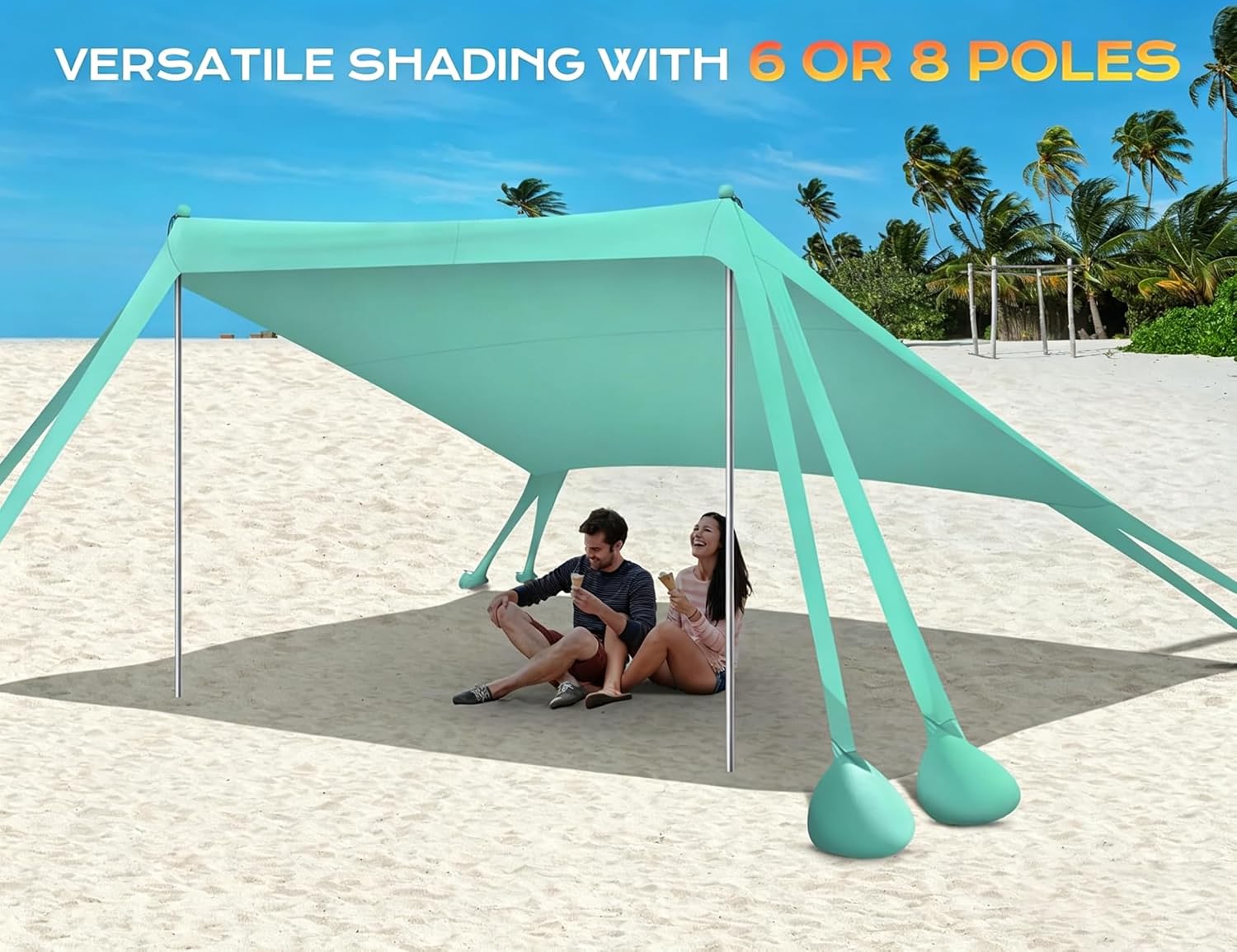 Rengue Beach Tent, Beach Canopy UPF50+ UV Protection, 10x10ft Beach Shade Sun Shelter with 8 Sandbags, Sand Shovels, Ground Peg, Stability Poles for Camping, Fishing, Picnic, Backyard Fun, Light Green