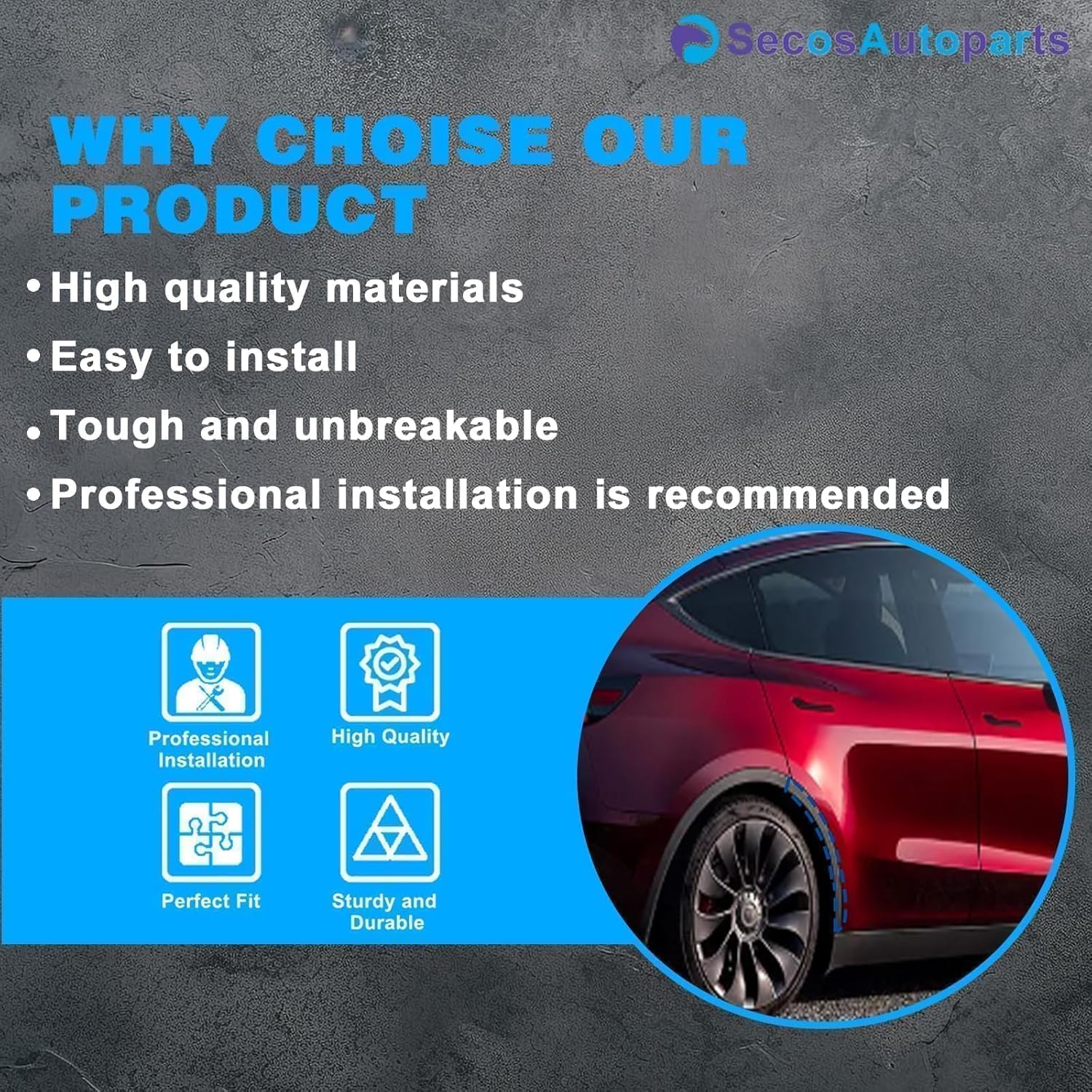 SecosAutoparts Rear Right Fender Trim Door Section Side Compatible with Tesla Model X 2016 2017 2018 2019 2020 2021 2022 2023 2024 Replace# 104589500E