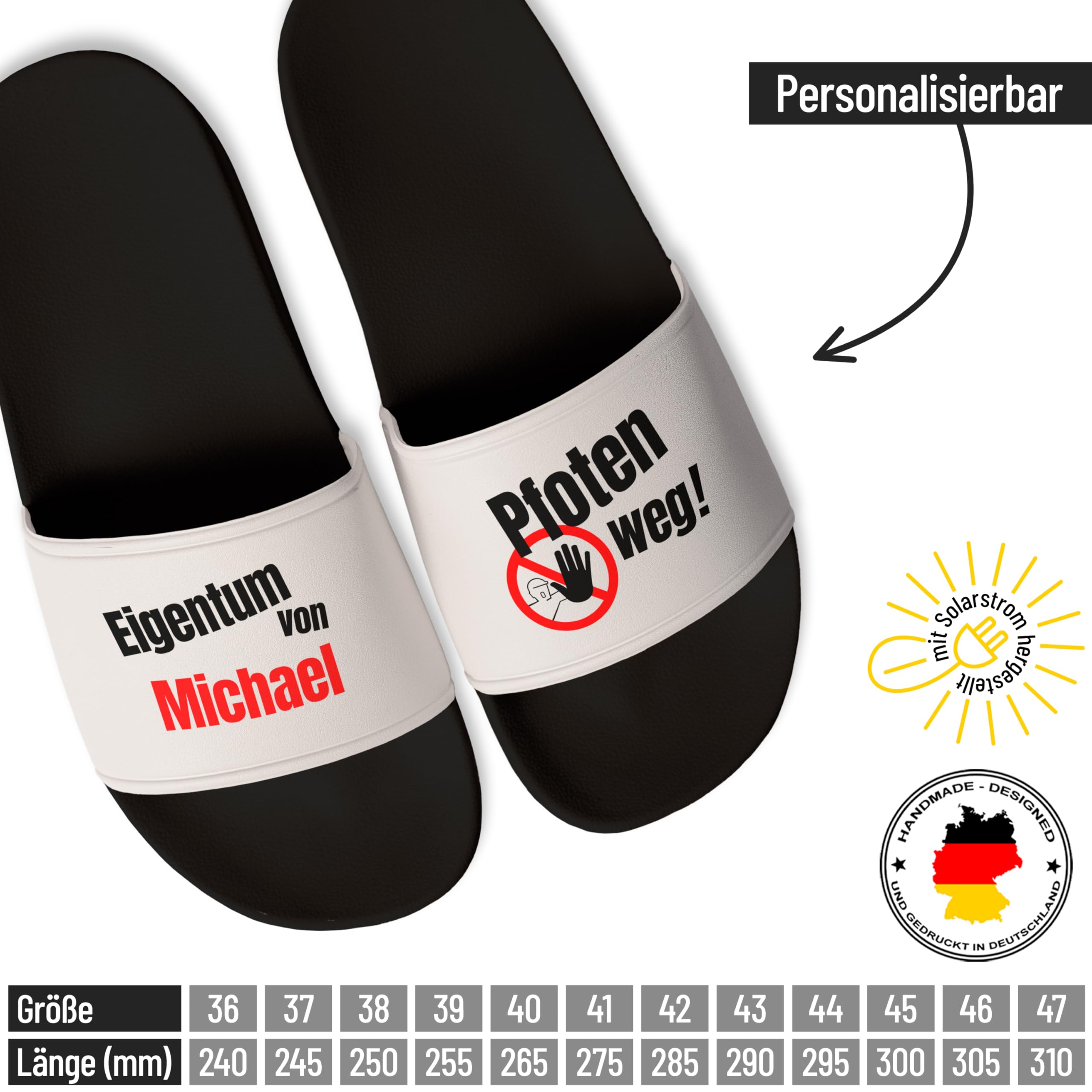 Lustige Badelatschen für Damen & Herren personalisiert „Pfoten Weg! Eigentum von Wunschname“ – Schlappen personalisiert mit Namen Badeschlappen Sommer - Geschenke Männer Frauen