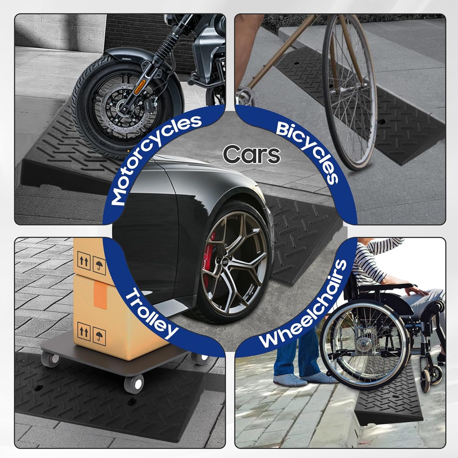 Heavy Rubber Curb Ramps, 2" Rise Height, 3 Tons(6600 LB), 2 PC, for Slope Ramps Driveway Curb Sidewalk Threshold, Suitable for Curb, Dock, Vehicle, Motorcycle, Bike, Wheelchair (2 inch Height, Black)