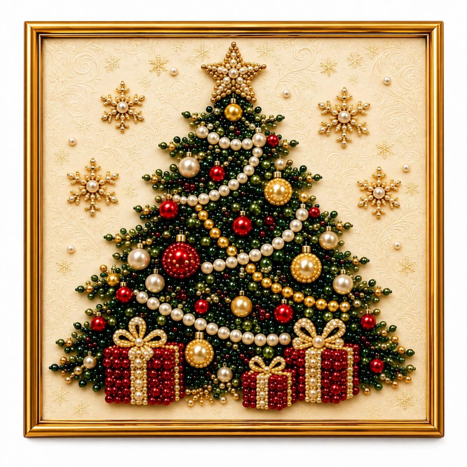 DIY Christmas Pearl Diamond Painting Kit with Frame, 3D Pearl Bead Art Craft for Adults & Beginners, Festive Gem Art for Christmas Home Wall Decor, Seasonal Craft Gift