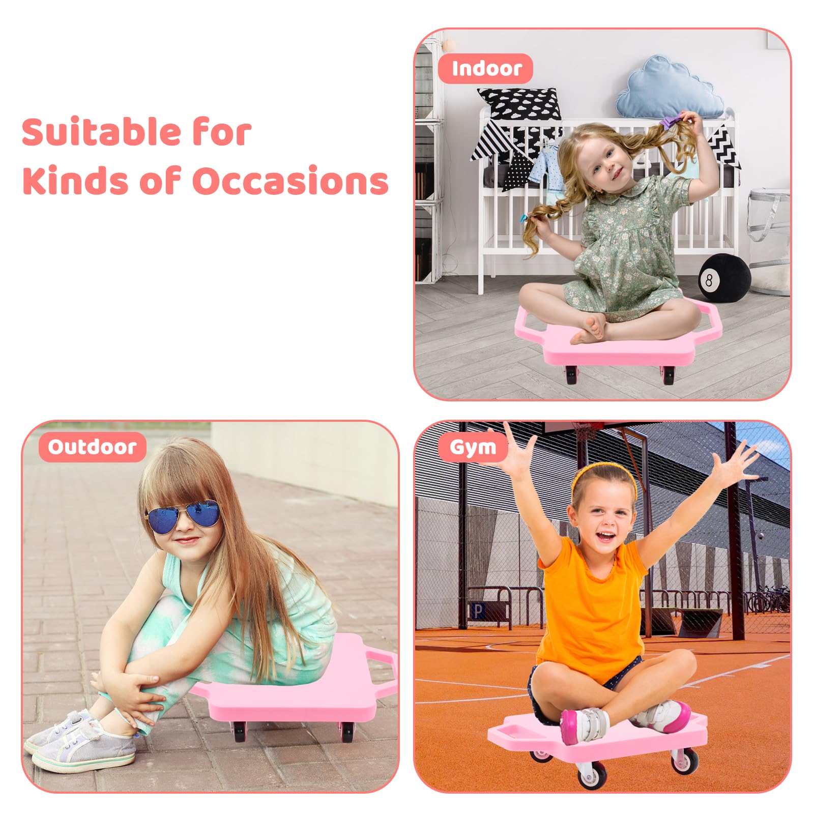 Ark miido Kids Sitting Scooter Board with Handles Swivel Casters Square Plastic Floor Surfer for Gym Class Children Physical Education Home Use