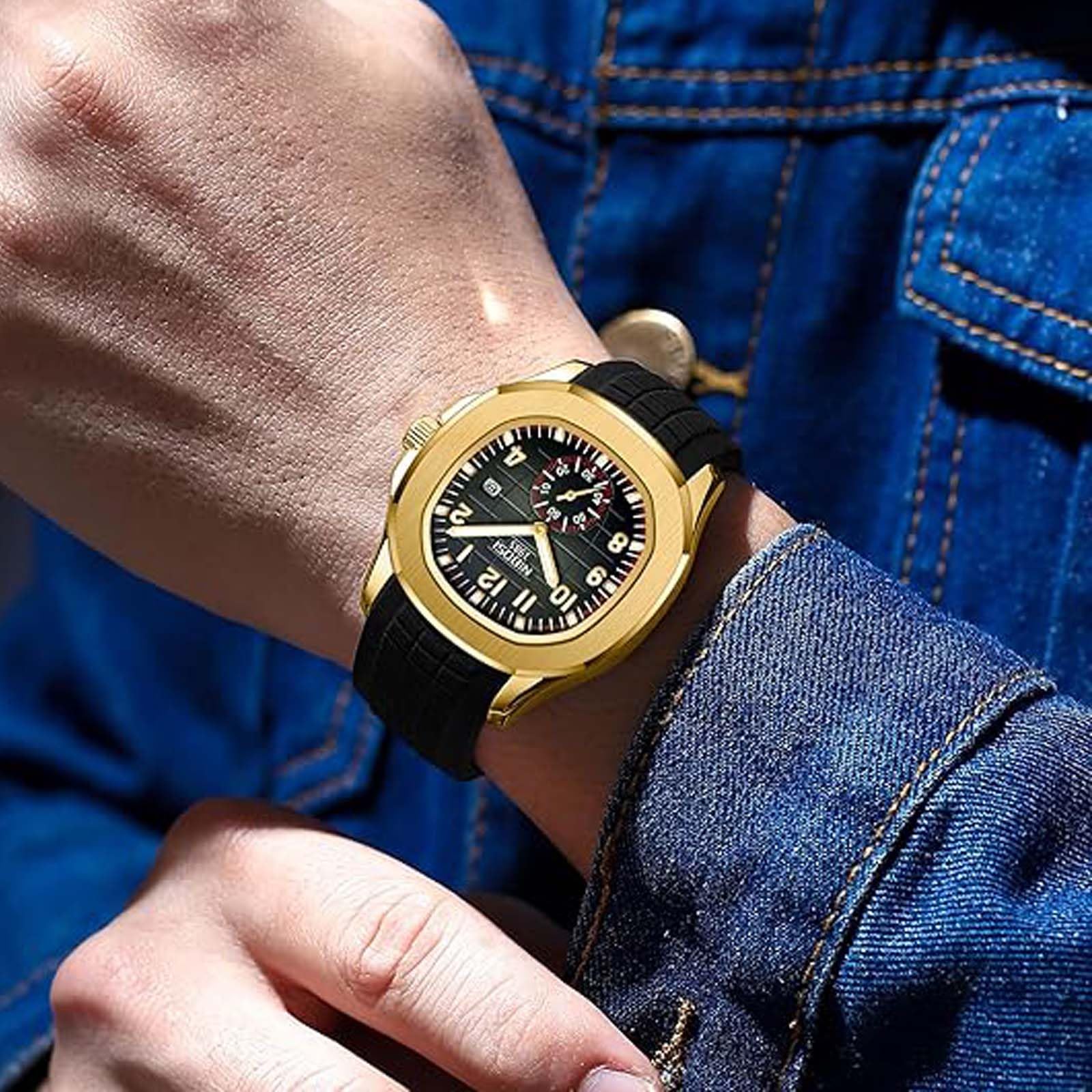 Montre classique à quartz pour homme avec cadran lumineux et fonction date, bracelet en silicone, étanche