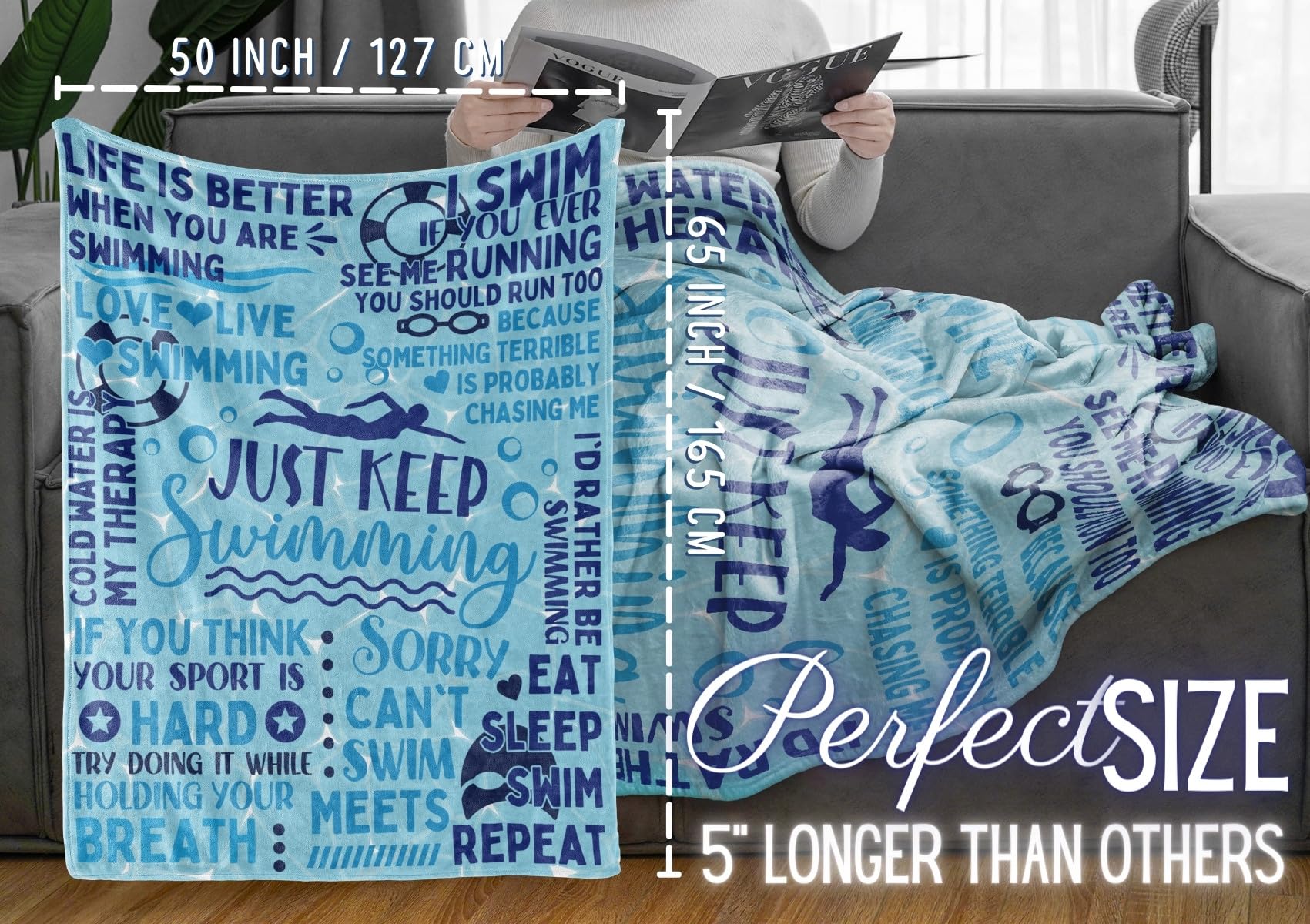 Huglanket Swimming Swimmer Gifts Blanket Throw - Gift for Women, Men, Teen Girls, Teammate, Coach - Just Keep, 50" x 65"