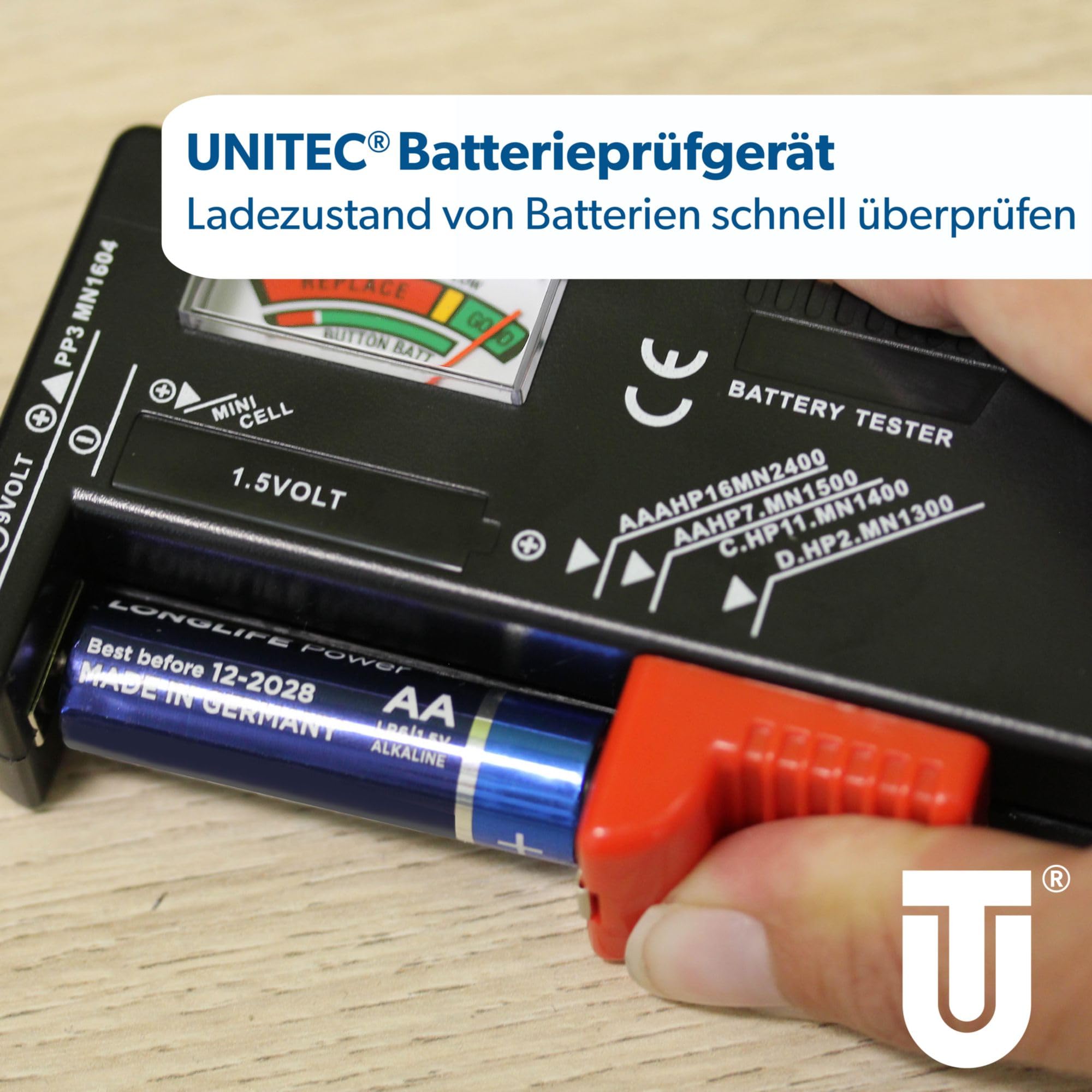 Unitec Tester universale per batterie 1,5 V/9 V