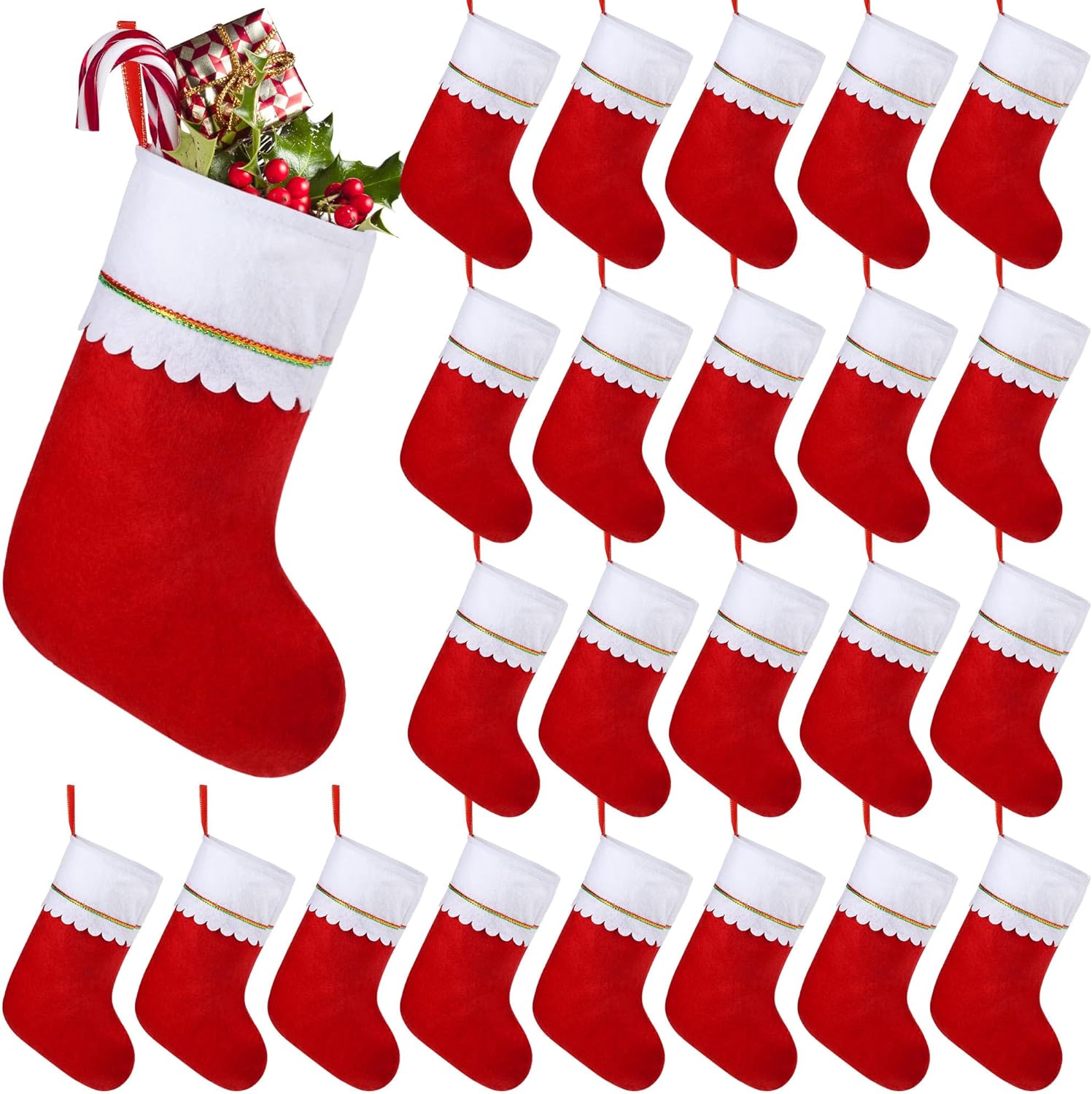 24 Pack Red Felt Christmas Stockings Bulk 15" Xmas Fireplace Hanging Stockings Christmas Holiday Decoration Stockings Stuffer Party Favors Stockings for Xmas Decoration