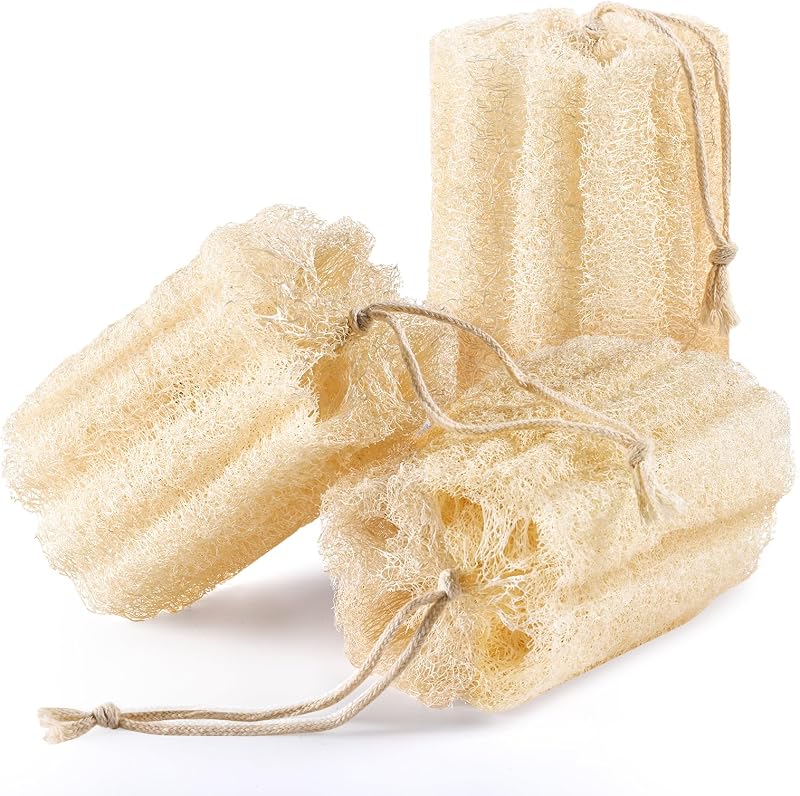 Bucha de banho de lufa egípcia natural RIYNIBIY, pacote com 3