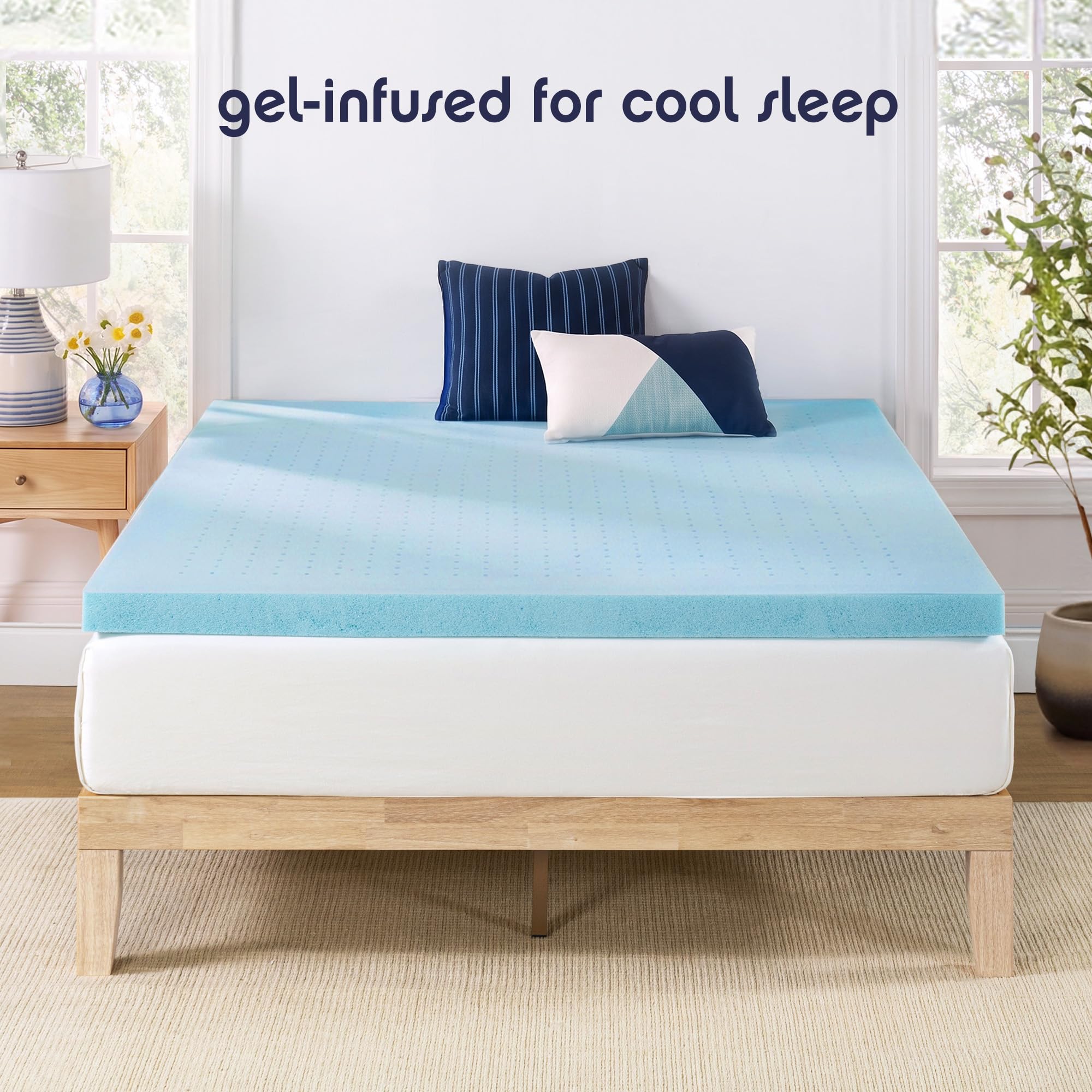 Best Price Mattress Surmatelas en Mousse à mémoire de Forme en Gel ventilé 5,1 cm – Lit jumeau, Bleu
