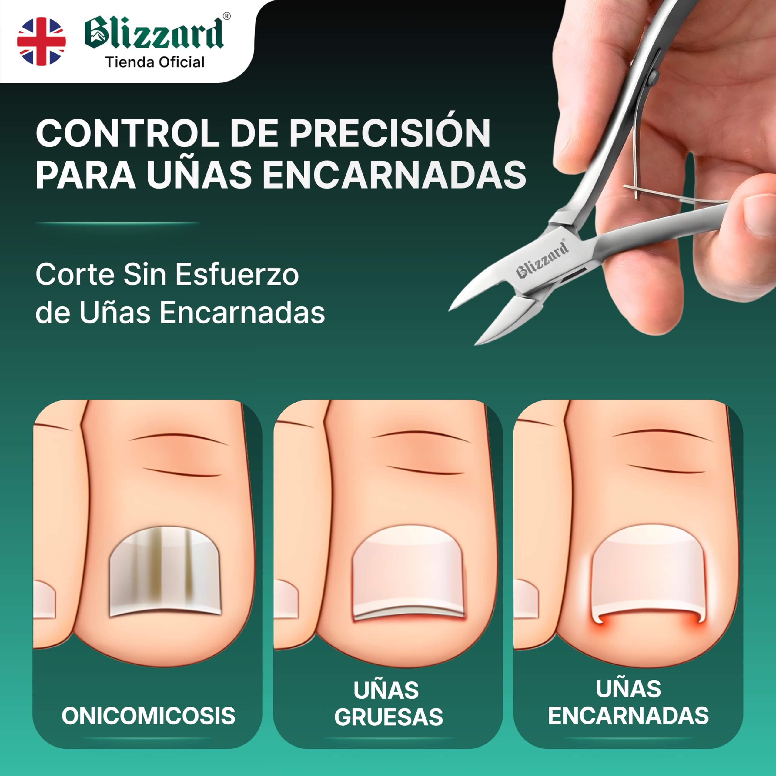 Blizzard Alicates Cortauñas Profesional para Pies - Especial Uñas Encarnadas y Delicadas - Acero Inoxidable Podología Herramientas Tijeras Pedicura Precisión - 13 cm Corte Recto