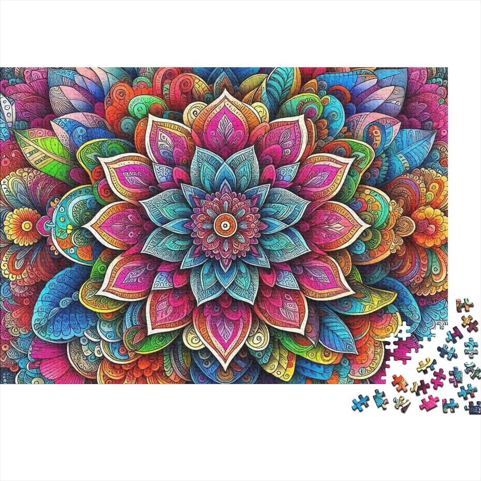 1000 Piece Mandala Floral Jigsaw Puzzle for Adults Paper Brain Training Mandala Puzzle Home Wall Art Gift 70x50cm/1000pcs