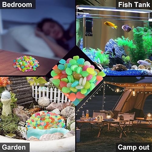 Miniatura 5 de WSZBDY - Piedras que brillan en la oscuridad, 150 piezas de piedras luminosas de color para pecera, patio de jardín, camino, patio, acuarios, rocas,