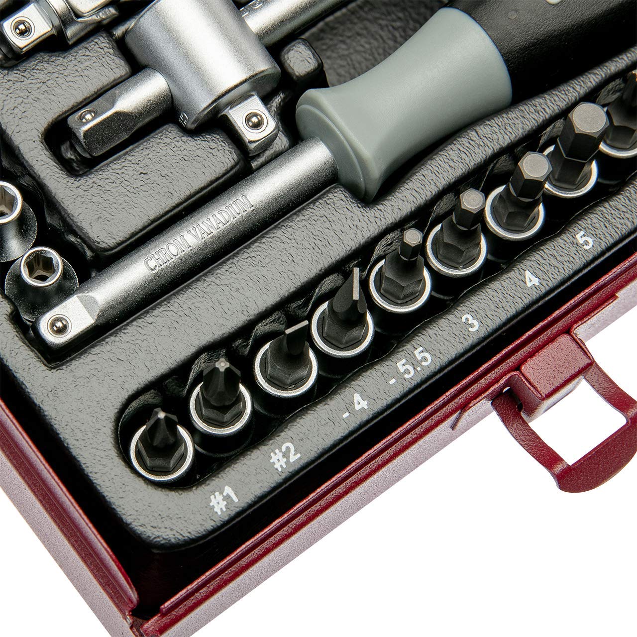 Set di chiavi a bussola da 1/4" + 1/2" di pollice con cricchetto e set di punte + inserti esagonali | Valigetta di attrezzi professionali da 56 pezzi per la riparazione di auto, moto e biciclette
