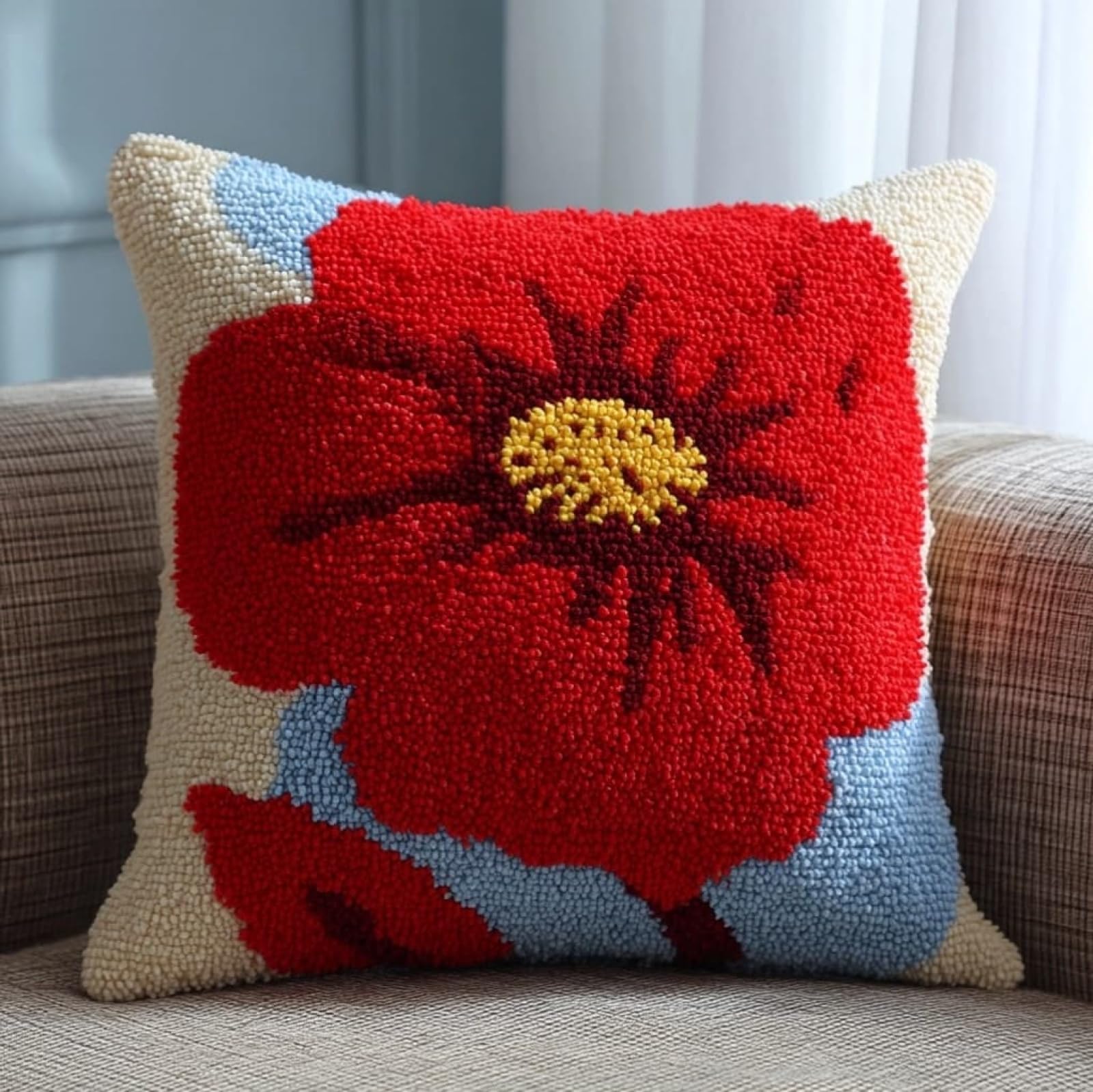 WallustrioaW Latch Hook Kit 17x17in,Red Flowers