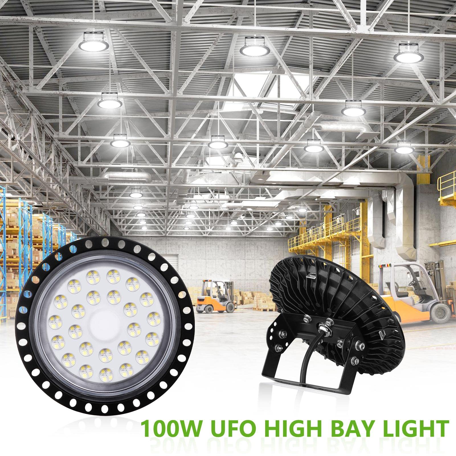 10 Stück LED UFO Industrielampe, 100W Hallenstrahler, 6500K Kaltweiß High Bay Licht, IP67 Wasserdicht Werkstattlampe für Fabrikhallen, Hallenstadion, Werkstätten