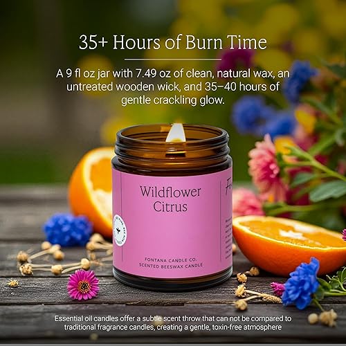 Miniatura 3 de Velas de cera de abejas con mecha de madera Fontana Candle Co, Citrus de flores silvestres - Hechas con aceite de coco y aceites esenciales puros