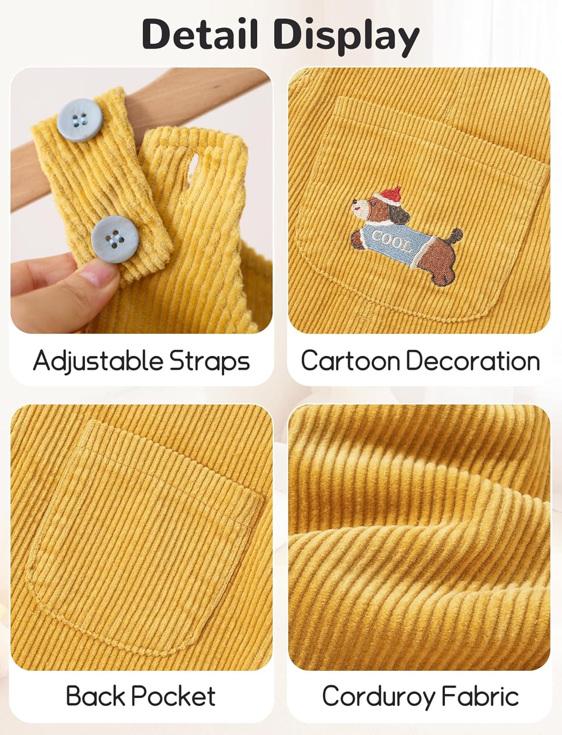 Happy Cherry Baby Boys Girls Corduroy Overalls Romper Button Buttom Adjustable Suspender Corduroy Pants Clothing Outfit - Image 4