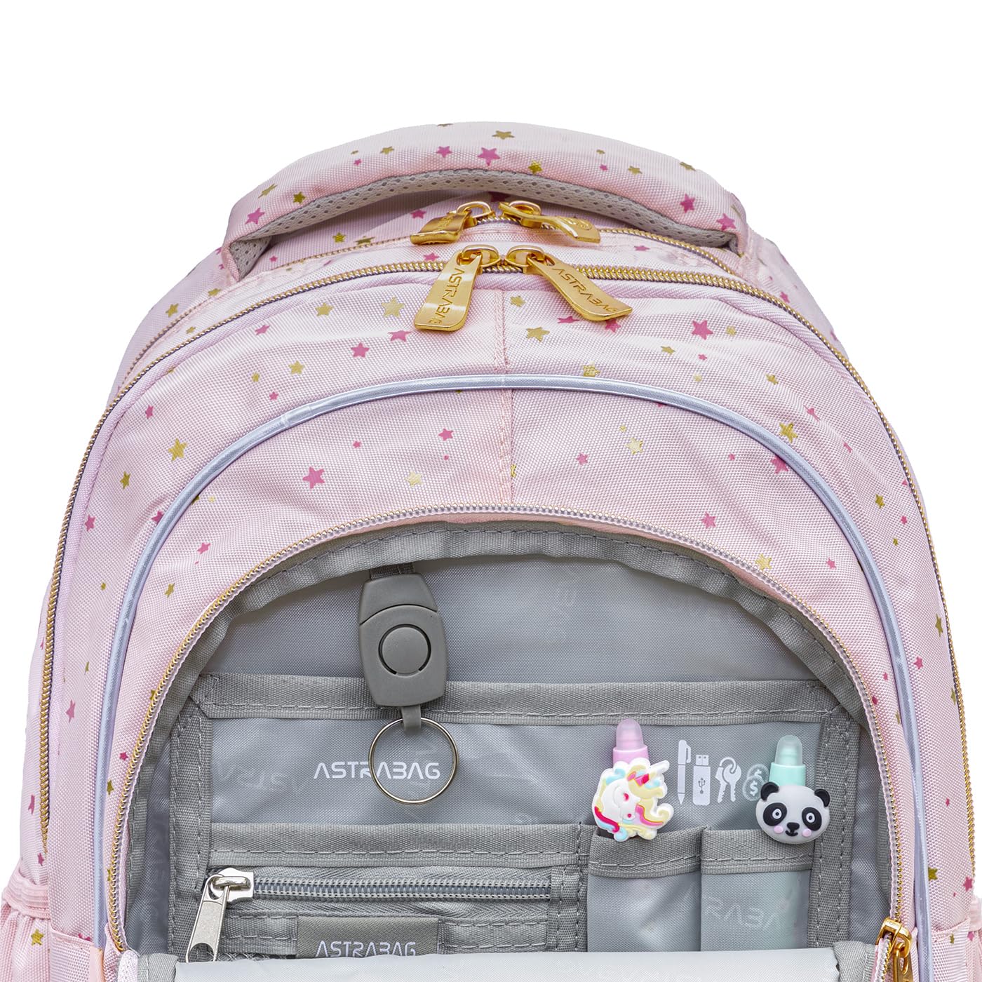 ASTRABAG Plecak Fluffy Bunny, 39x28x15 cm, Złoty/Futrzany, Dla Dziewczynki, Klasa 1-3, Poliester, 20L, Usztywniany, 3 Komory, Szkolny