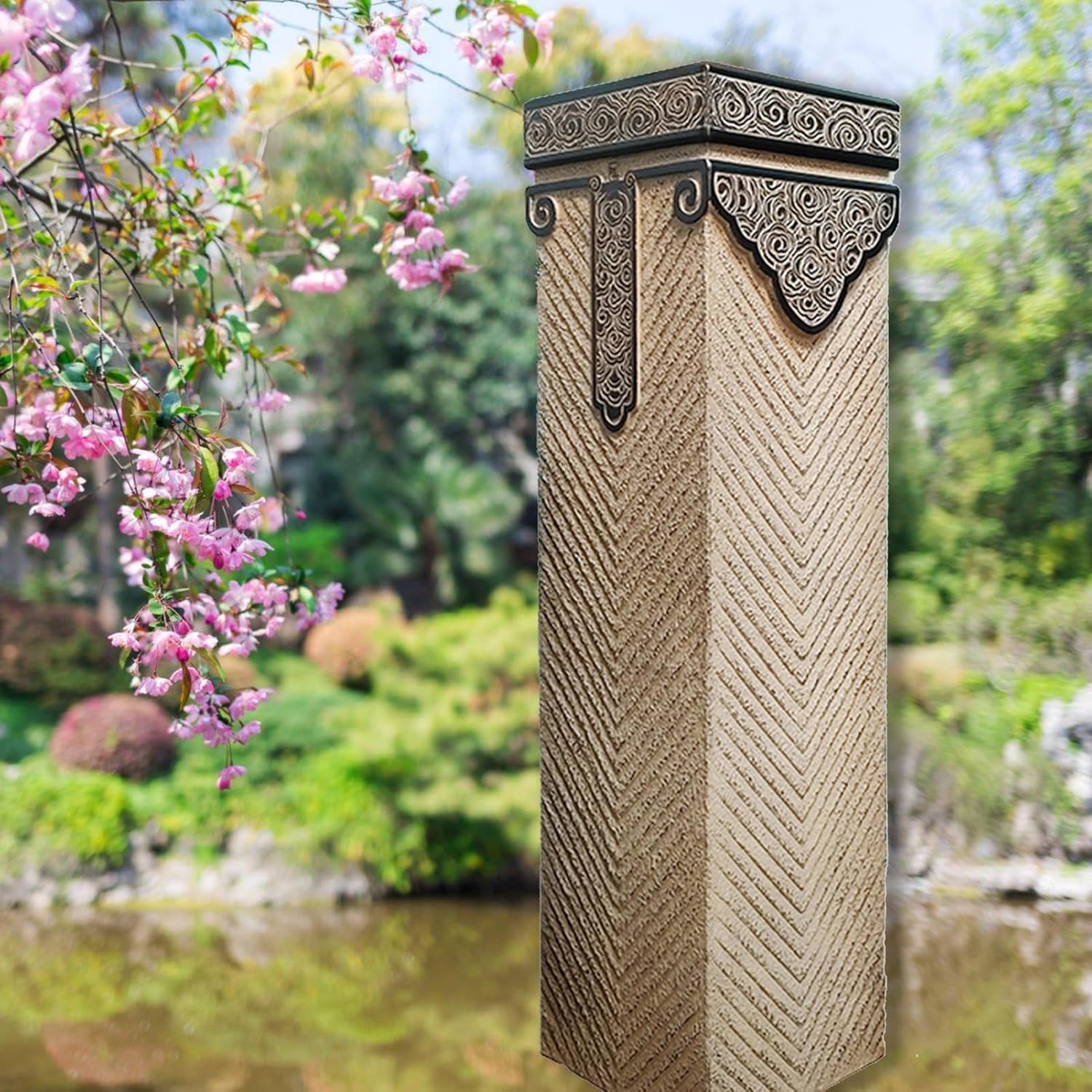 ARCVOX Asian Zen Pagoda Pedestal Stand Pillar, Polyurethane Antique Stone Columns, Pedestal Stand Holder Indoor Outdoor, Landscape Prop Scene Layout (Size : Size L)