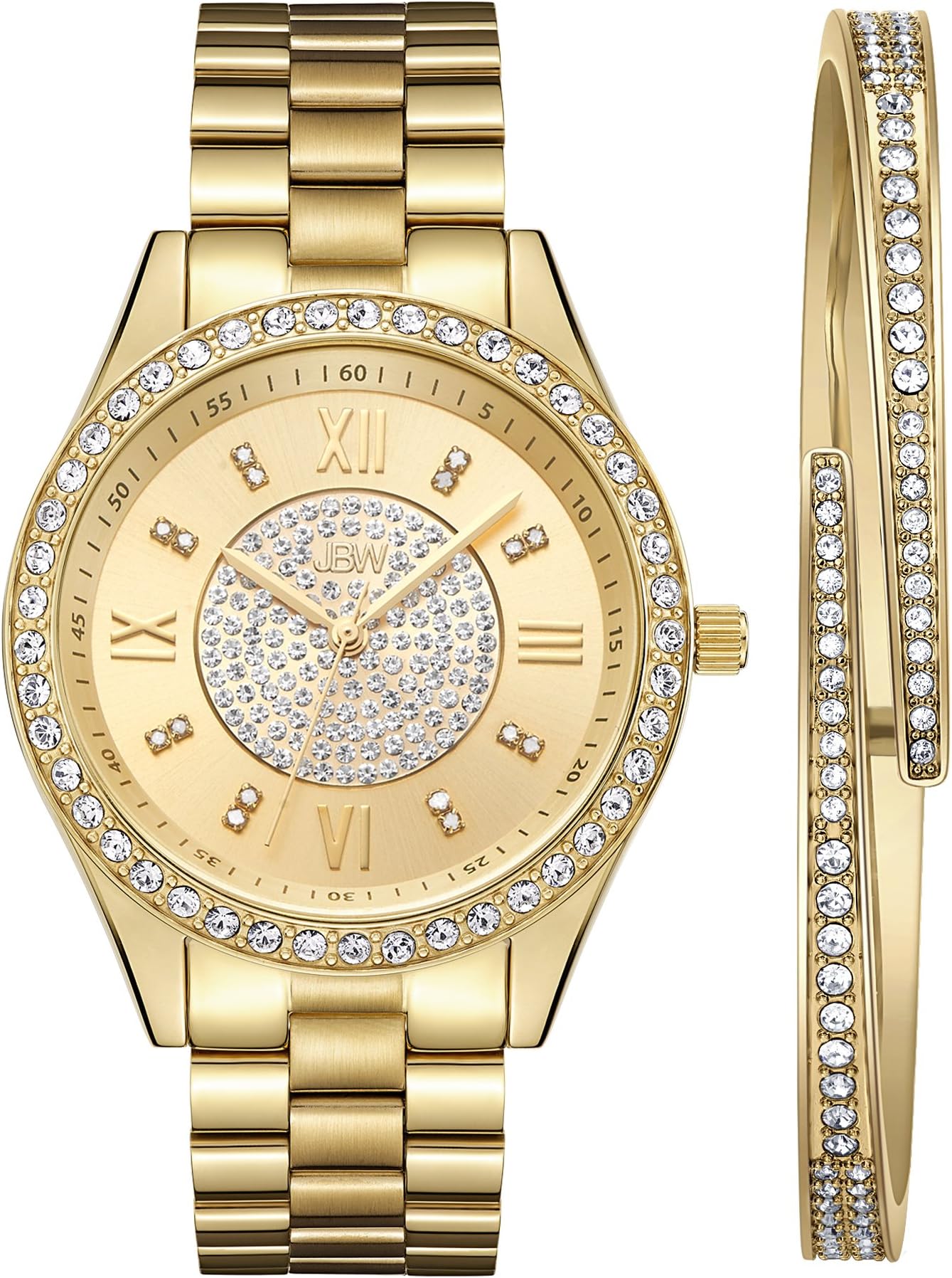 JBW Women's J6303-Set Mondrian Luxury Jewelry Stainless Steel Gold Rose Gold Diamond Watch Bracelet Sets