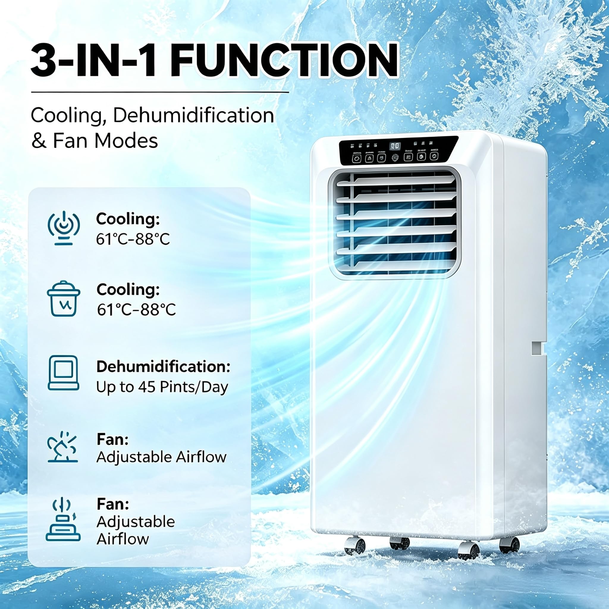 Aire Acondicionado Portátil Sin Exterior 12000 BTU, Equipo de Climatización Autónomo con Ruedas, Silencioso, Mando a Distancia, para Oficina y Hogar, 12000btu, 12000btu