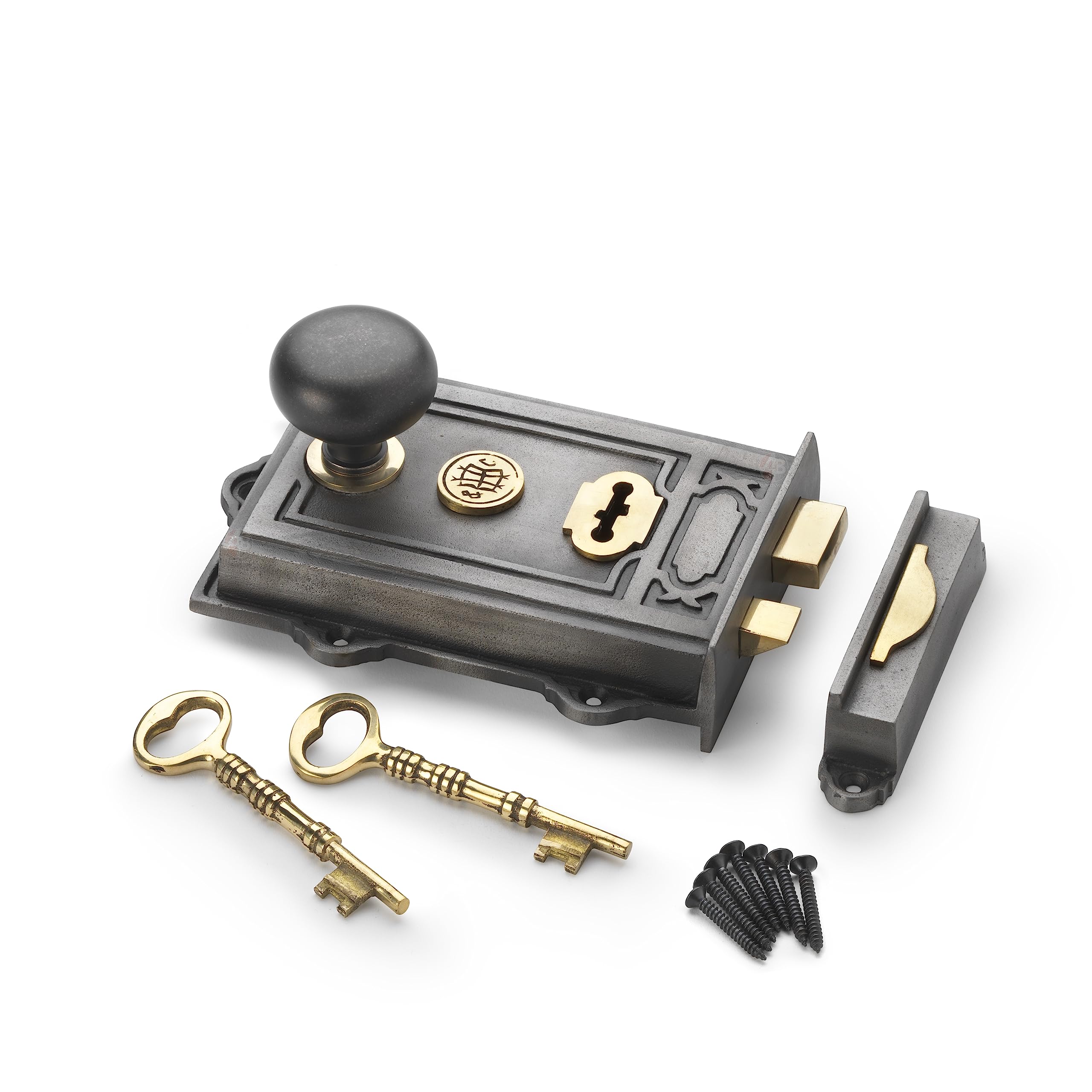 Ab Hardware Pewter Cast Iron Davenport Rim Lock Solid Brass Cottage Door Knobs