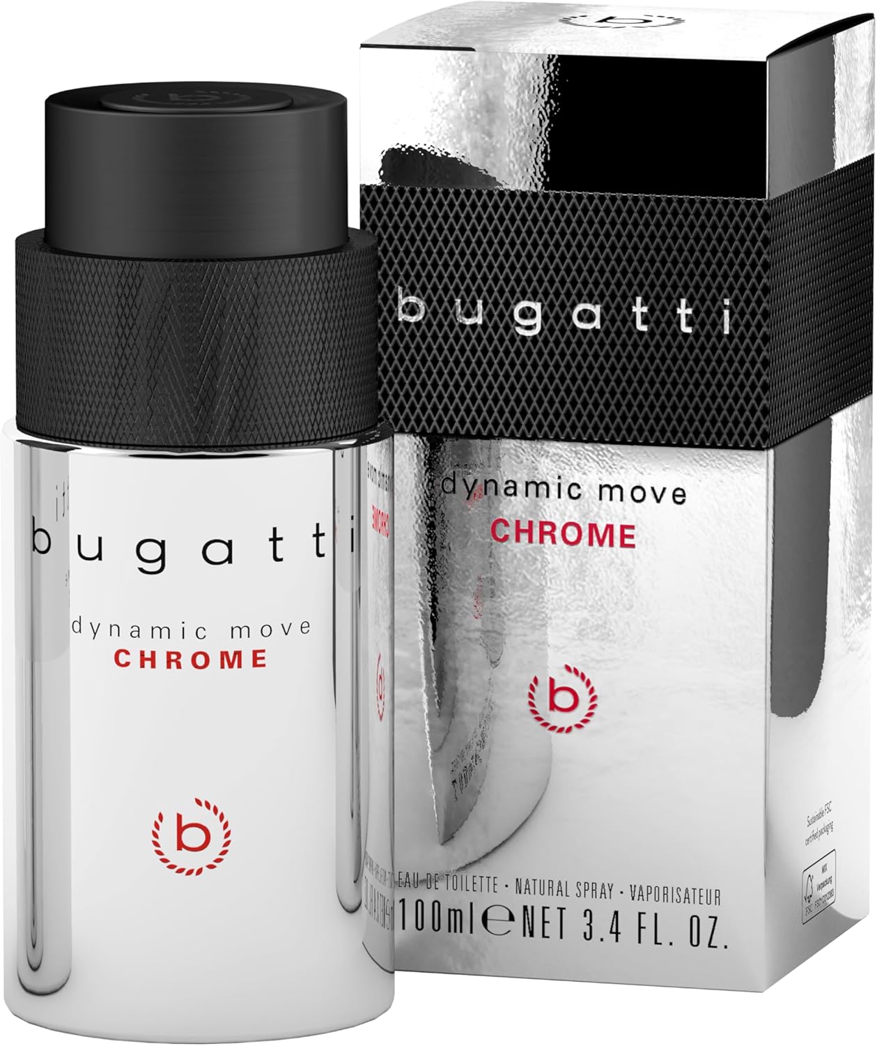 bugatti Dynamic Move CHROME perfume men 100ml I invigorating men’s perfume for all ages with a spicy-woody fragrance I with cinnamon, musk, amber & patchouli I urban, elegant, exotisc