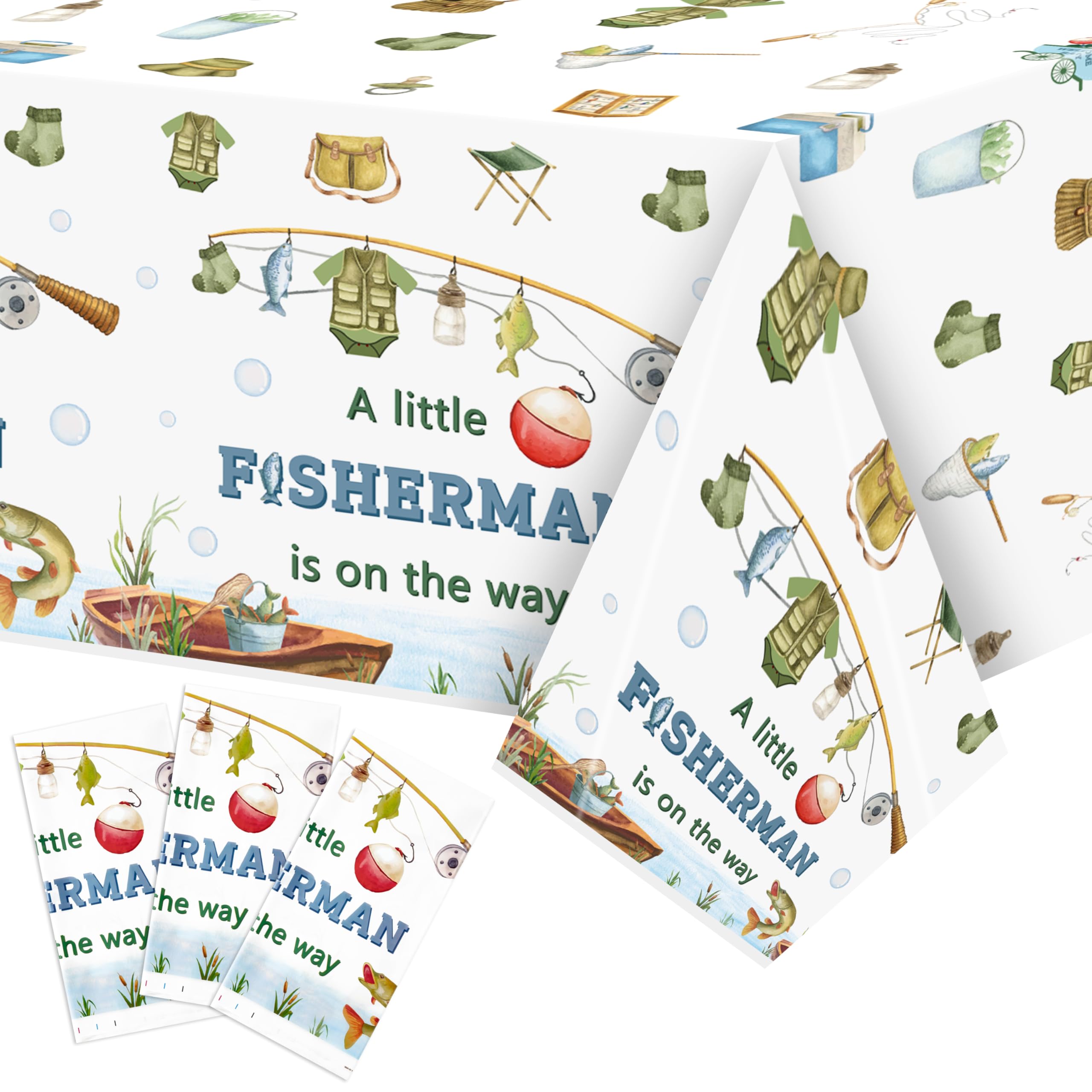 ANGOLIO 3Pcs Fishing Party Tablecloth Decorations Fishing Baby Shower Decorations It’s a Boy Theme Disposable Table Cover Decor for Kids Gender Reveal
