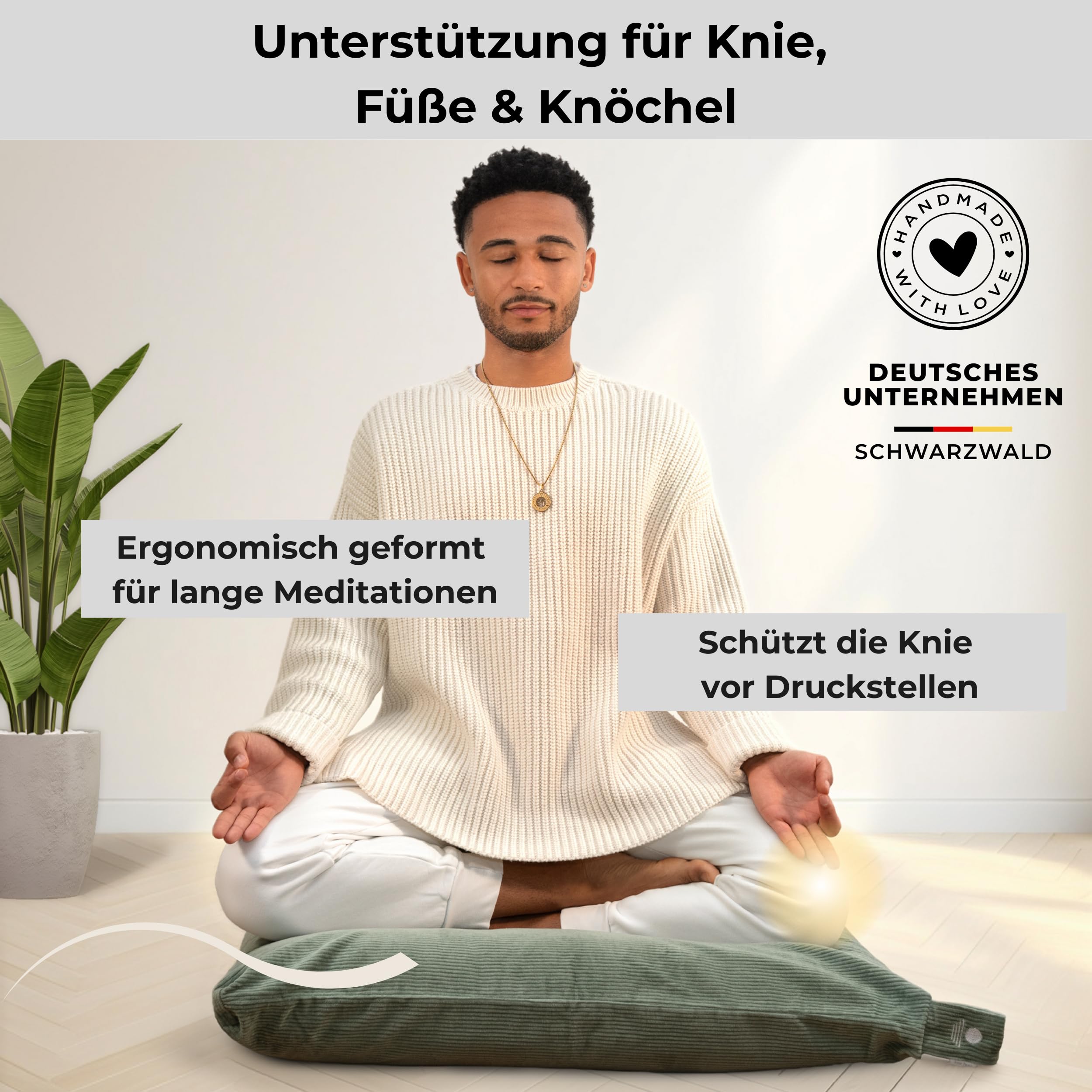 Inner Peace Meditationsmatte Zabuton Cord XL 85 x 85 cm | Kapokfüllung, Bezug: 100% Baumwolle, waschbarer Bezug, Meditation Matte, Zen Matte, extra groß