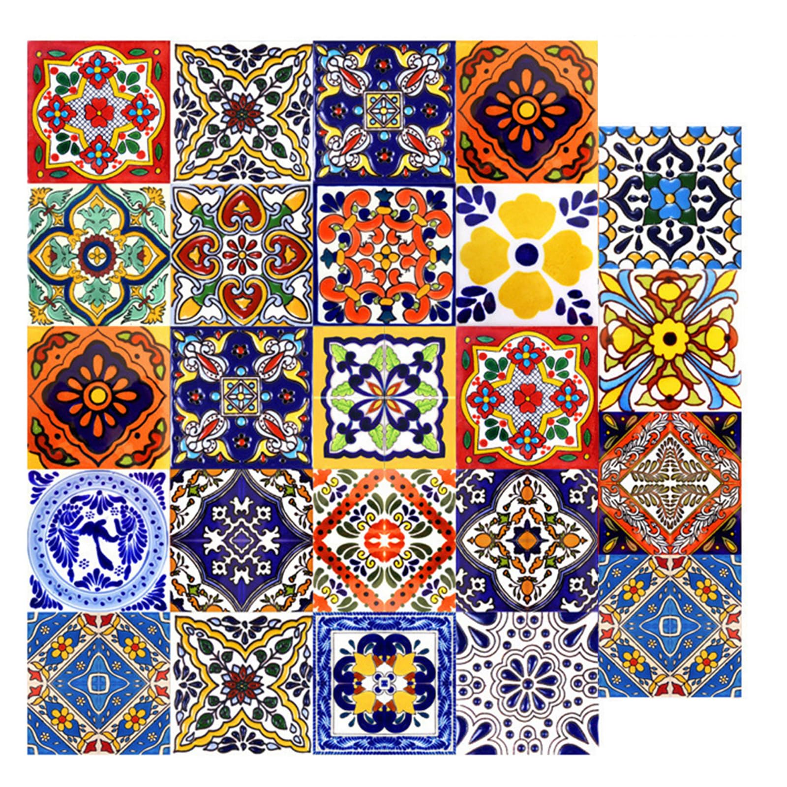 kyaoayo Lot de 24 carreaux mexicains, designs marocains, décoration de carrelage de salle de bain et de cuisine, douche, escaliers, crédence de cuisine (10 x 10 cm)