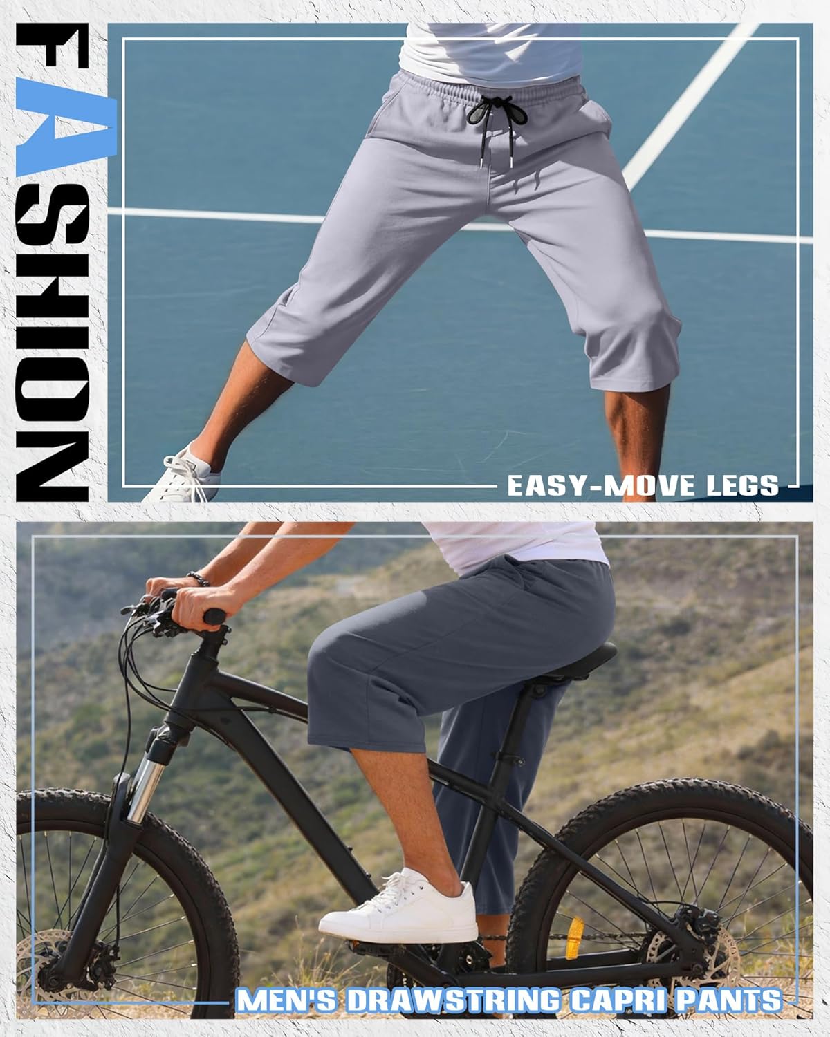 Neer 3 Pack Men's Baggy Capri Pants Plus Size Below Knee Casual 3/4 Shorts Big and Tall Summer Drawstring Pants with Pockets - Image 4