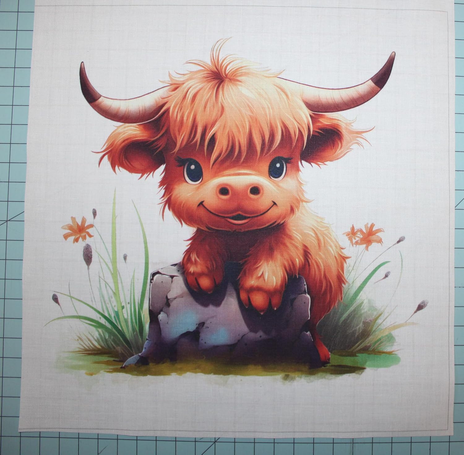 3 Piece 10"x10" Baby Highland Cows Fabric Panel Squares | Quilting Panel Blocks