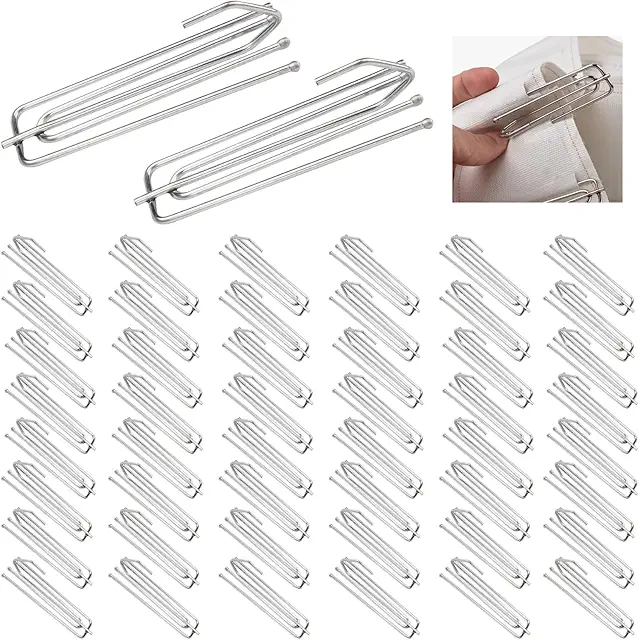 50 stuks roestvrijstalen gordijnhaken met vierpunt ontwerp voor gordijnen en ringen