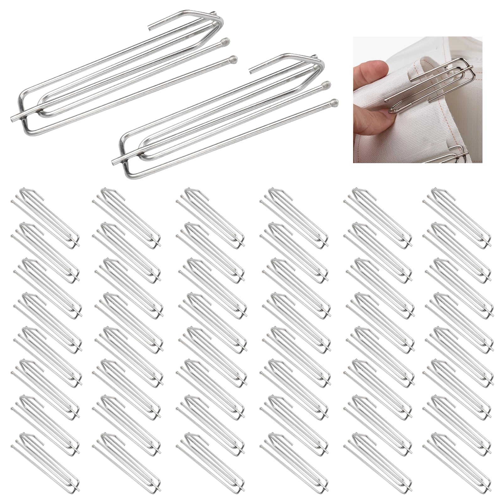 50 Ganci Tende In Acciaio Inox 304 - 4 Denti, 7 Cm, Argento, Per Tutte Le Tende, Facili Da Installare - Foto 3