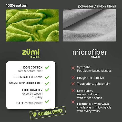 Miniatura 8 de Zumi Toalla de viaje para campamento 100% algodón, ultraligera, de secado rápido, altamente absorbente, suave, ecológica, compacta, ligera, de