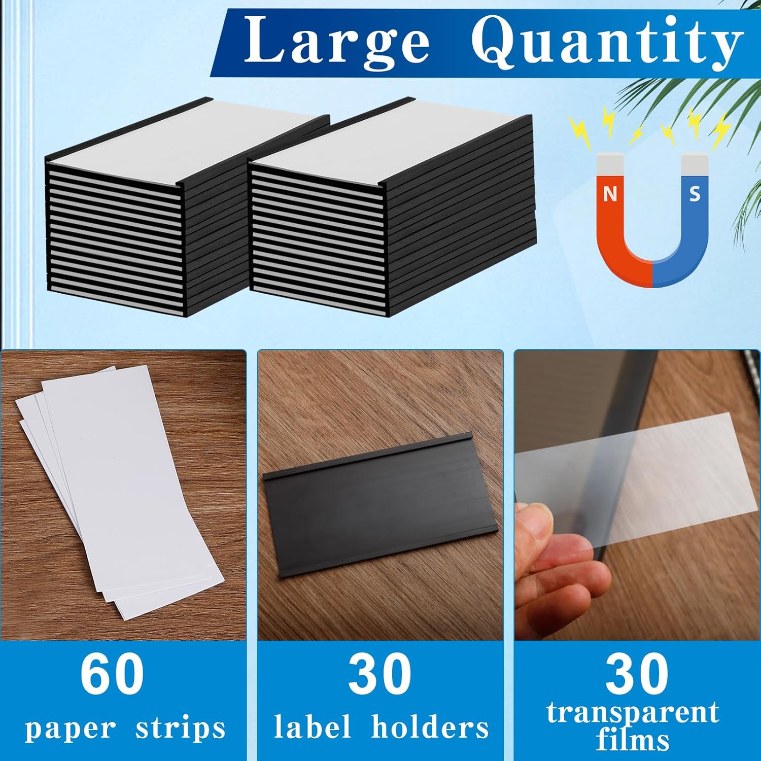 30 Pcs Magnetic Label Holders,4 x 2 in C Channel Magnetic Data Card Holders with Clear Plastic Protectors and White Paper Inserts,Reusabel Magnet Name Tags for Shelf,Whiteboard